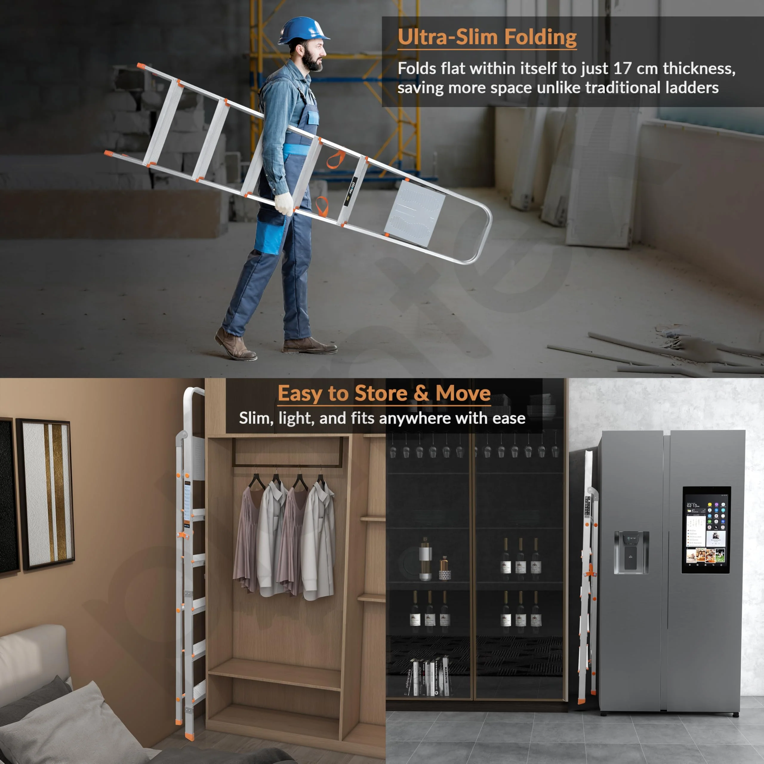 Plantex Legend 6 Step Aluminium Ladder for Home/Wide Anti-Skid Steps/Capacity Upto 150 kg/5 Year Manufacturer Warranty (Orange-Silver) - Image 7