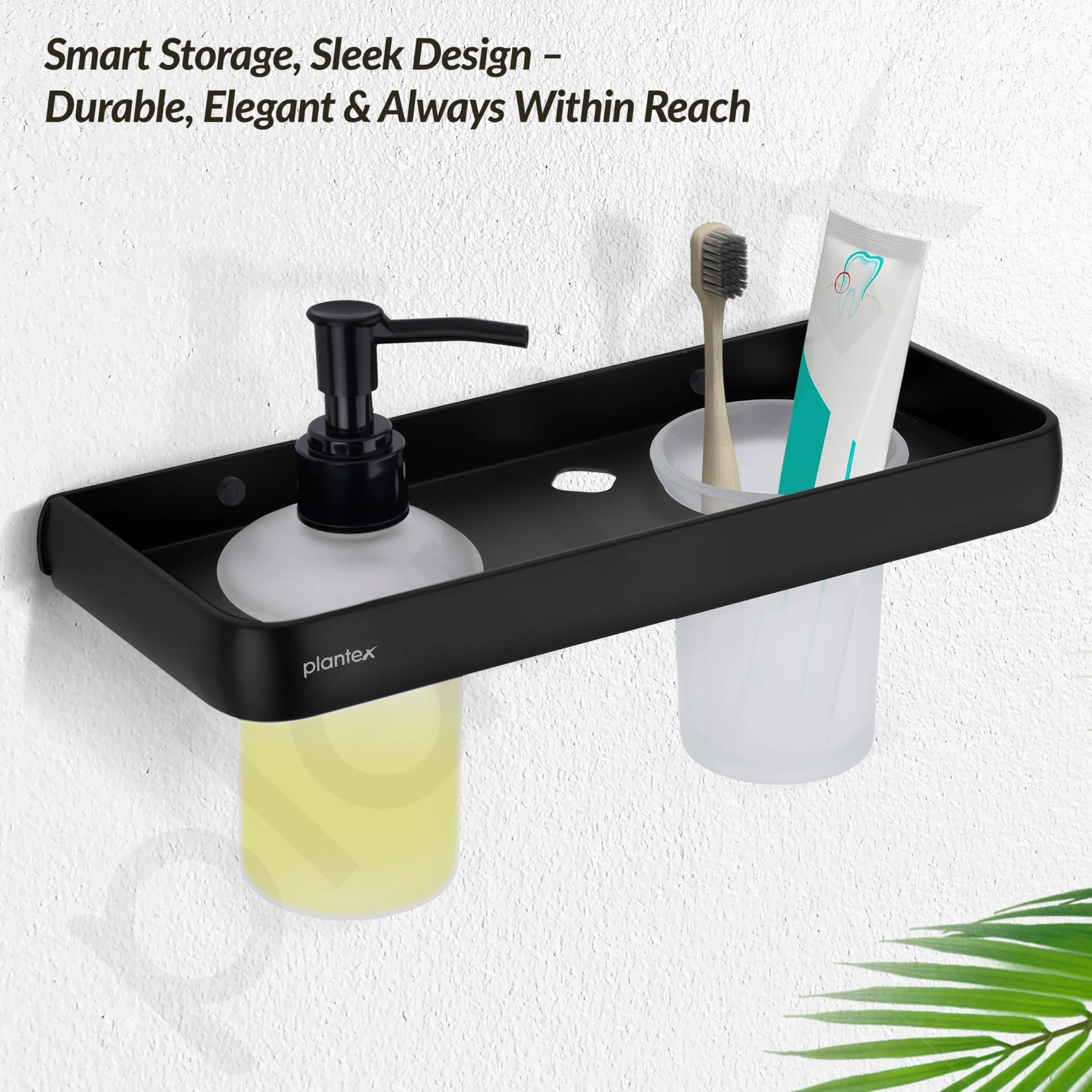 Plantex Liquid Soap Dispenser with Tumbler Holder for Bathroom/2 in 1 Shampoo Dispenser with Toothpaste Holder/Bathroom Accessories - Pack of 1 (1505, Black) - Image 7