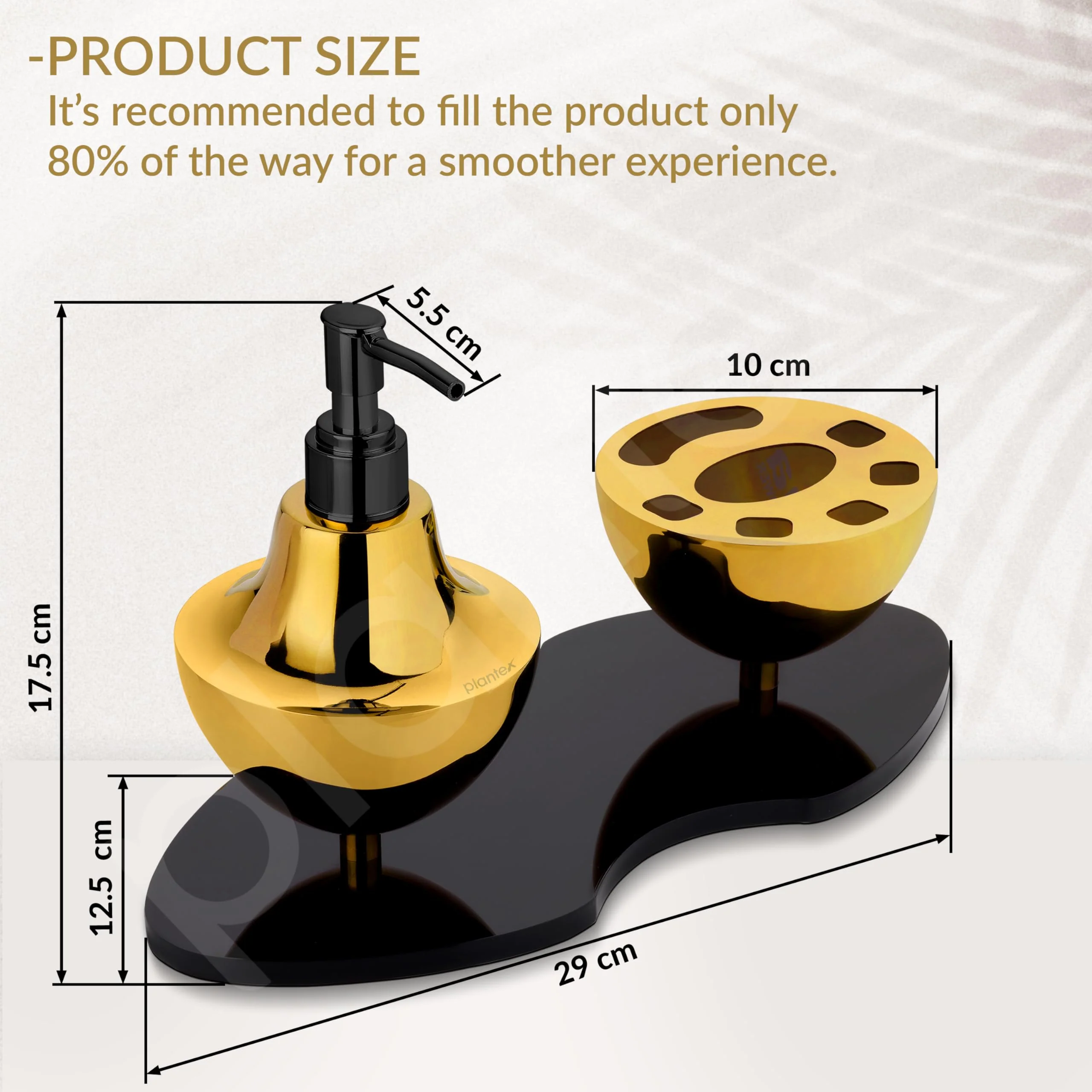 Plantex Liquid Soap Dispenser with Tumbler Holder for Bathroom/Stainless Steel and Acrylic 2 in 1 Shampoo Dispenser with Toothpaste Holder/Bathroom Accessories - Pack of 1 (Gold & Black) - Image 3