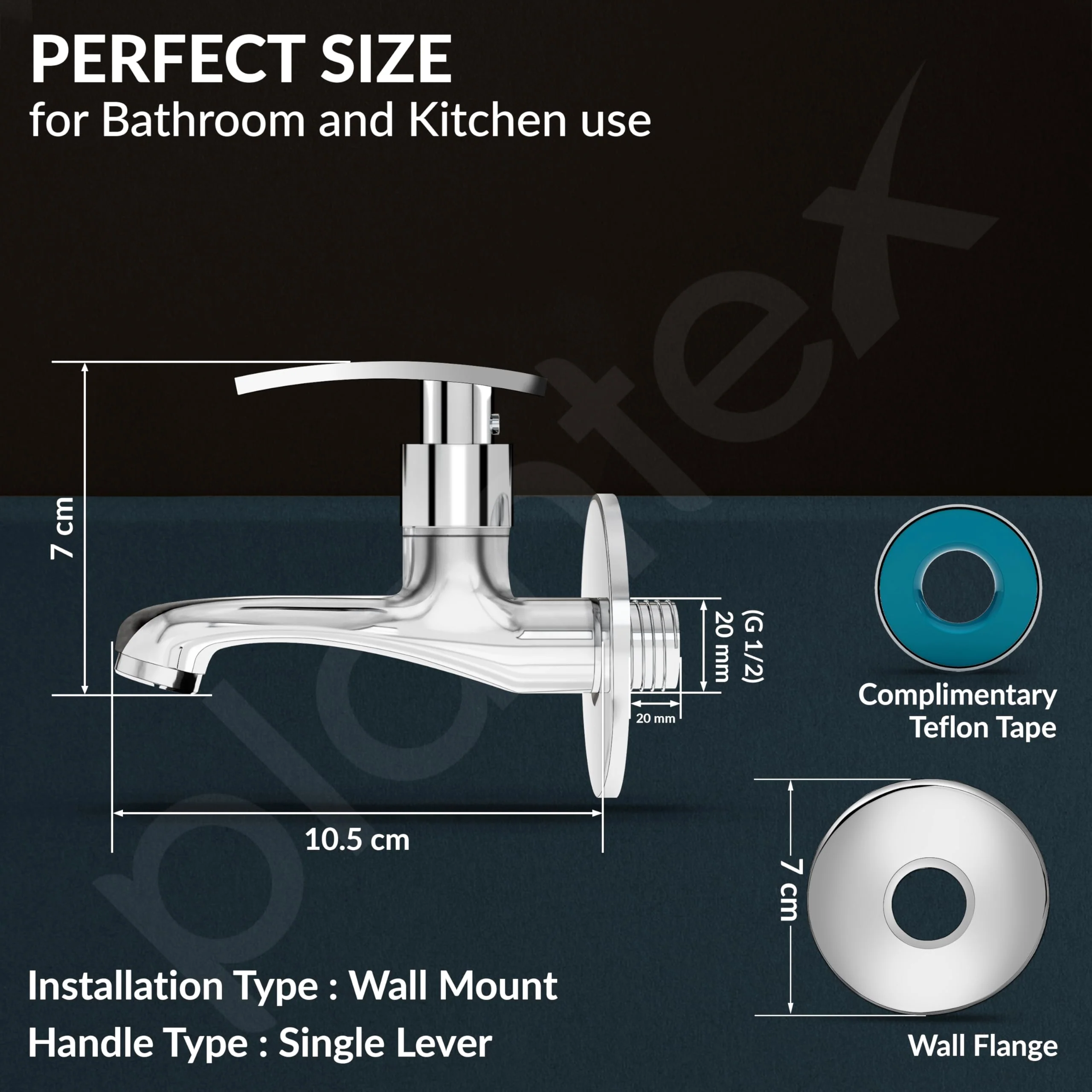 Plantex Long Body Bib Cock for Bathroom with Water Saving Aerator/Wall Mount BibTap with Wall Flange and Teflon Tape for Bathroom (Samar-1262-Chrome Finish) - Image 3