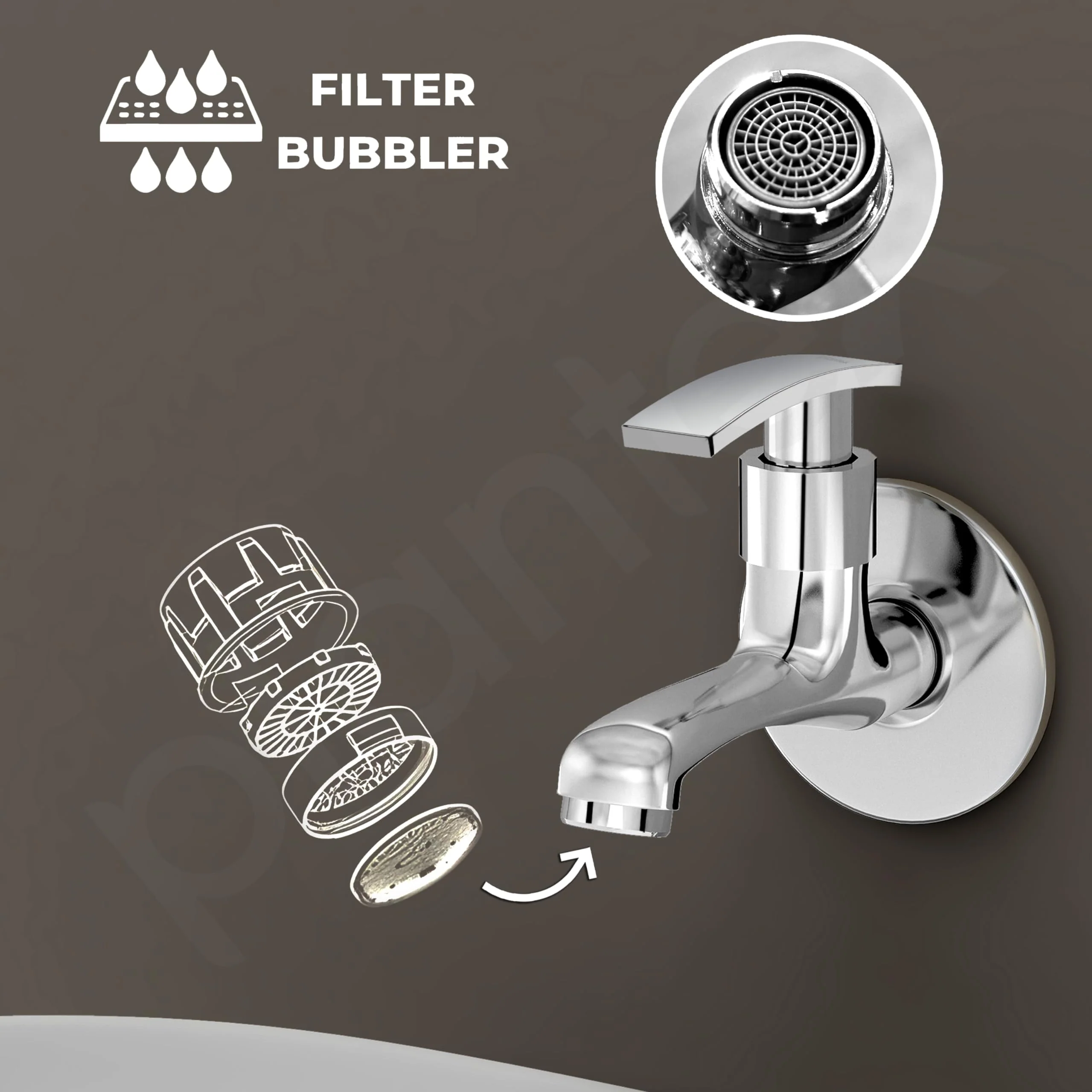 Plantex Long Body Bib Cock for Bathroom with Water Saving Aerator/Wall Mount BibTap with Wall Flange and Teflon Tape for Bathroom (Samar-1262-Chrome Finish) - Image 4
