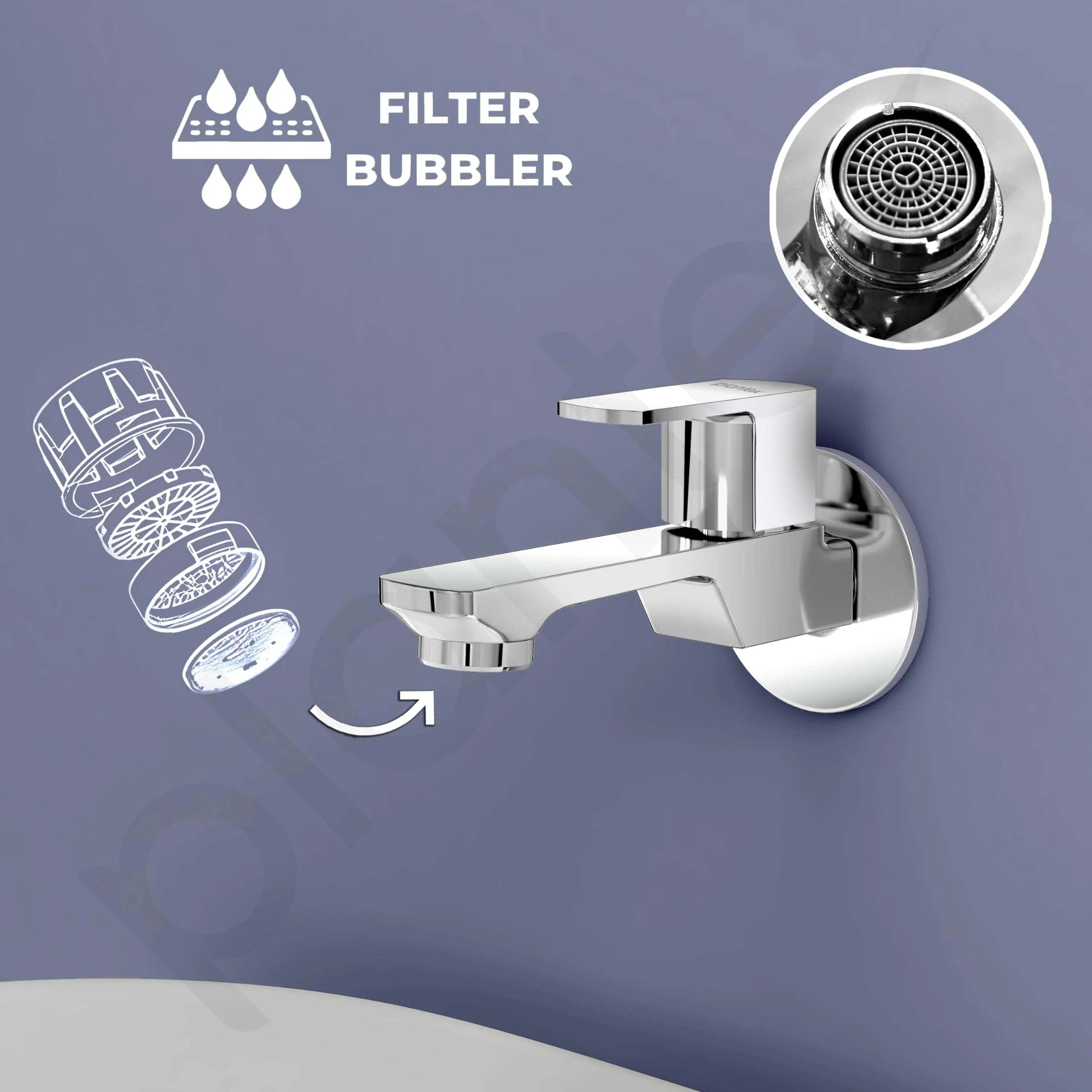 Plantex Long Body Bib Cock Water Tap with Water Saving Nozzle for Kitchen Tap and Brass Spindle/Bib Tap with Wall Flange and Teflon Tape for Bathroom - Pack of 2 (SAGA-1292-Chrome) - Image 5