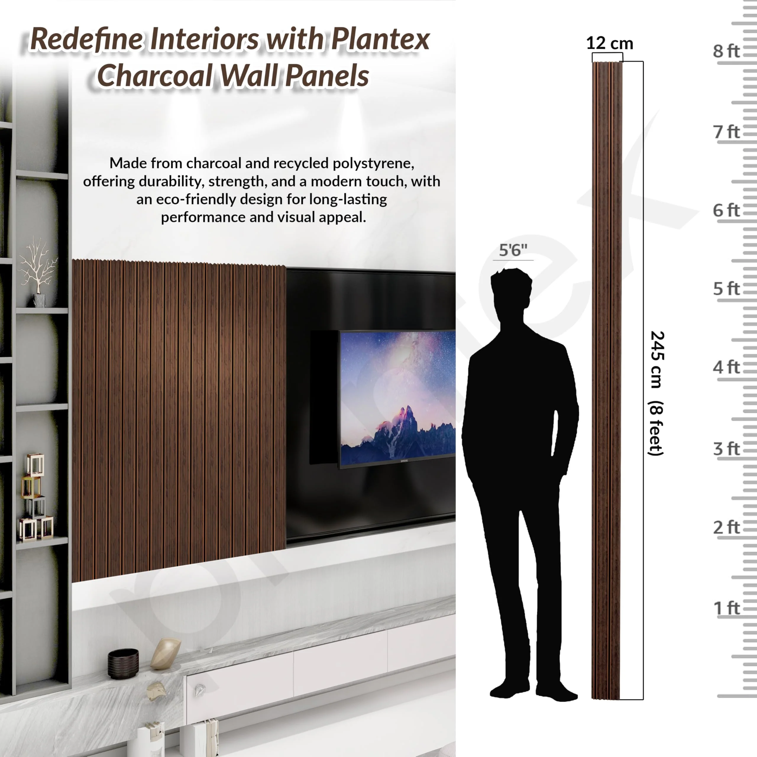 Plantex Louvers Panel/8 Feet Charcoal Wall Panels/3D Interior Wall Décor - Pack of 3 Covers - 9 Sq. Ft, Size-5 Inch x 8 Feet (Chestnut Gold) - Image 2