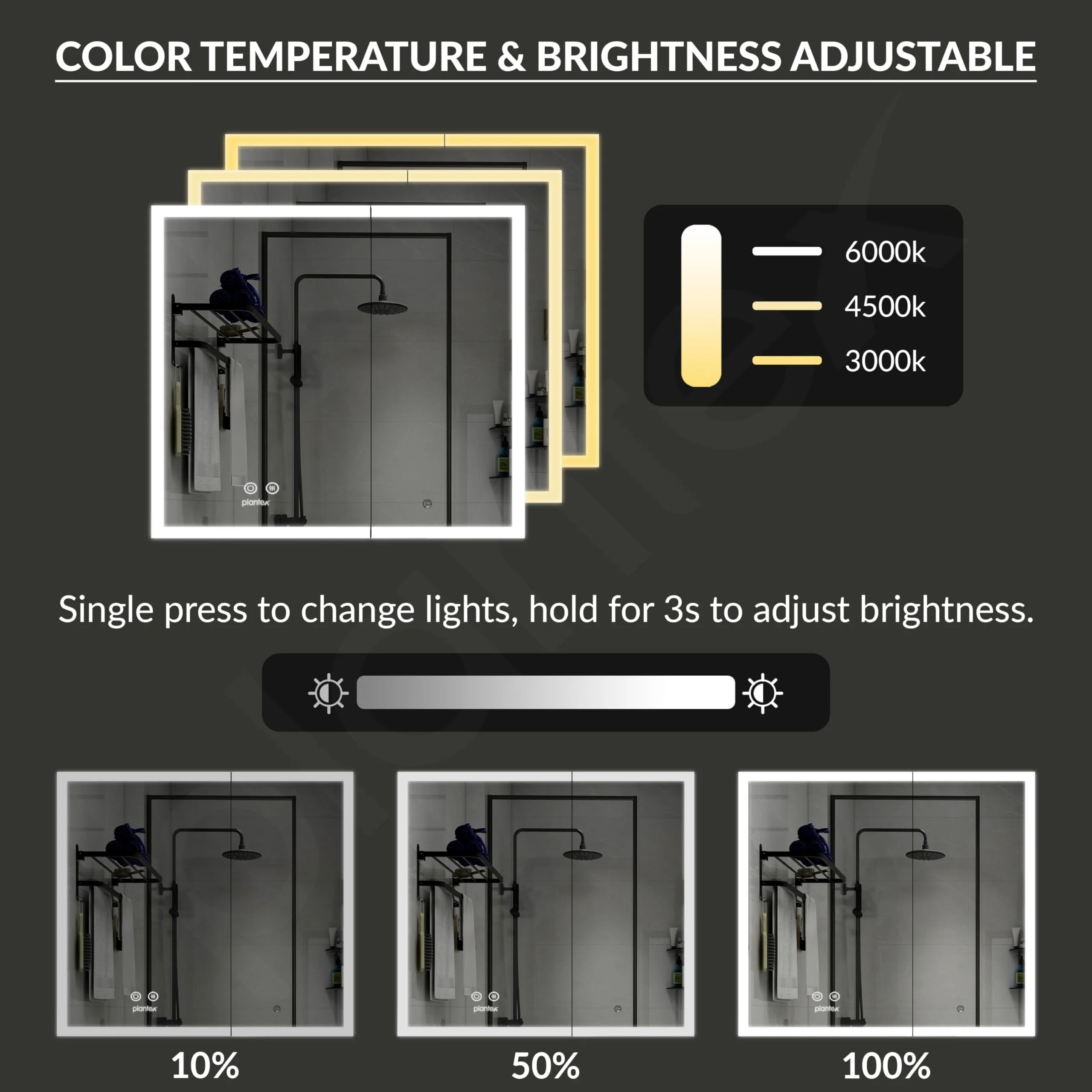Plantex Luxury LED Mirror Cabinet for Bathroom/304 Grade Stainless Steel Bathroom Cabinet/Mirror for Bathroom with Double Door Cabinet (24x24 Inch-LED & Defogger/Chrome) - Image 4