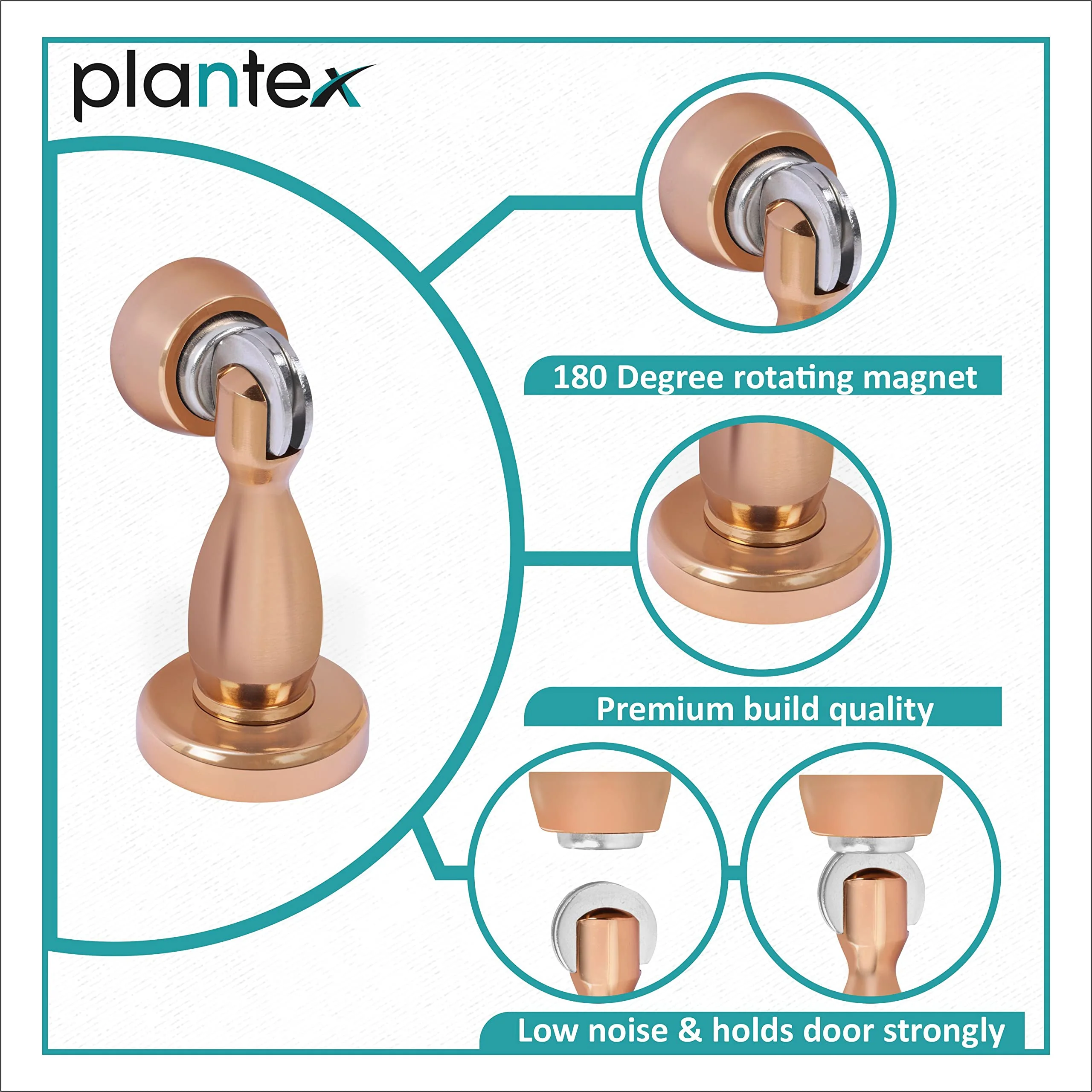 Plantex Magnetic Door Stopper for Home and Main Gate - Set of 3 (4 Inch, Rose Gold) - Image 2