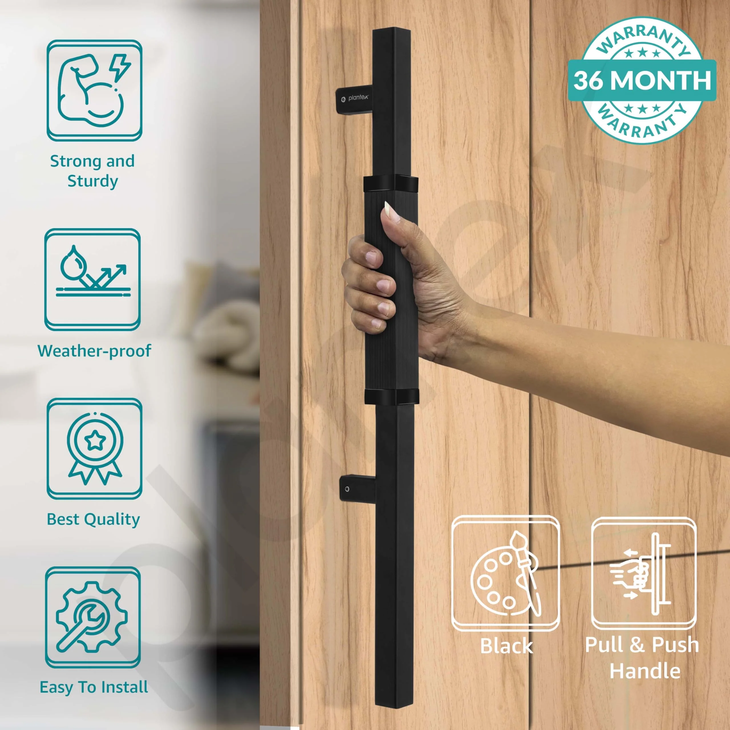 Plantex 20.5 Inch Main Door Handle/Aluminium Door Handle/Pull-Push Door Handle/Door Accessories (Pack of 1, Black) - Image 2