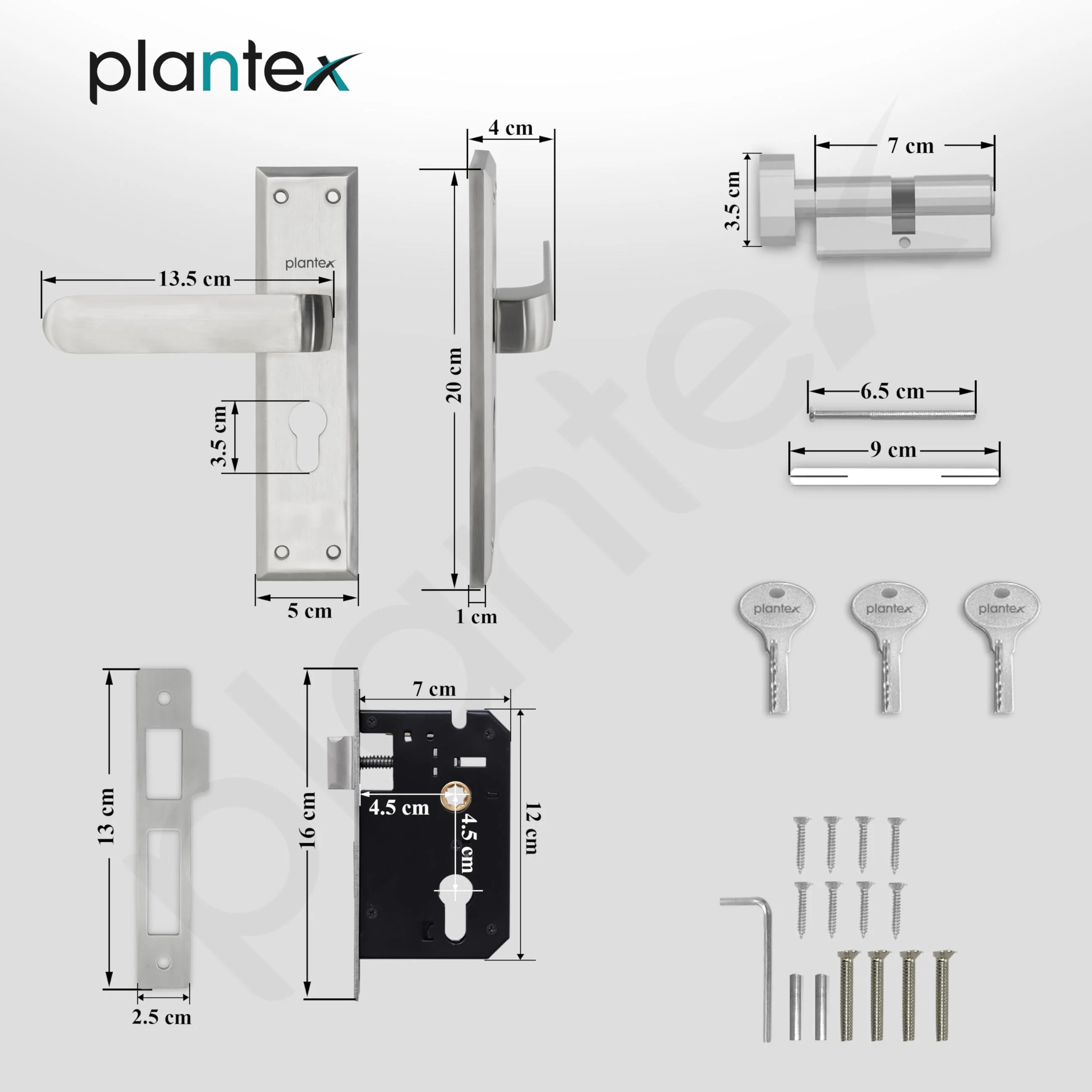 Plantex Main Door Lock Handle Set/6-Lever Locks Mechanism with 3 Years of Warranty/Mortise Lock with 3 Keys, Brass Locks Body & Cylinder(PTP-06 Matt) - Image 3