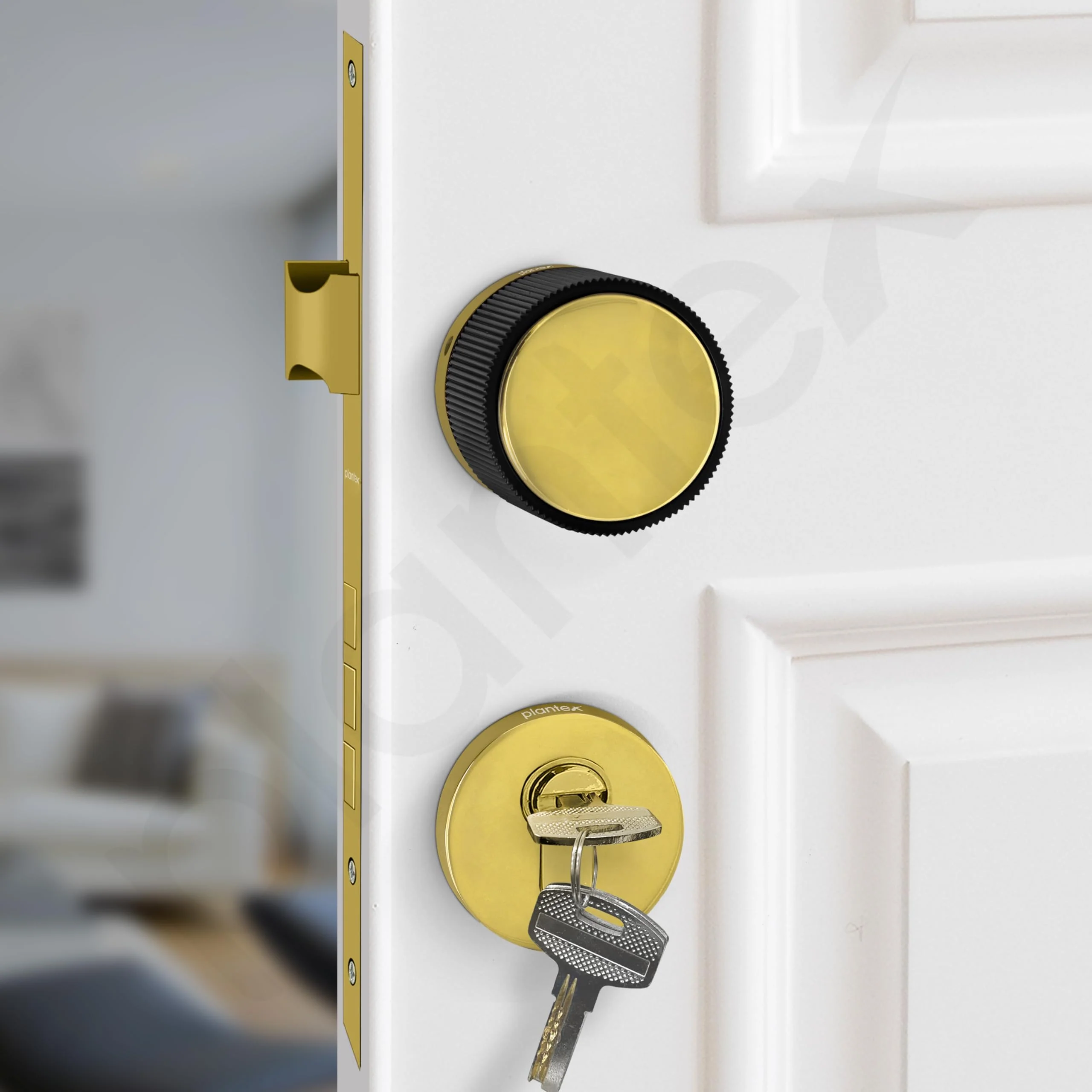 Plantex Main Door Mortise Lock/Brass Heavy Duty Door Knob Lock/Pull Handle Set for Home/Office - Door Accessories (Gold - Black) - Image 6