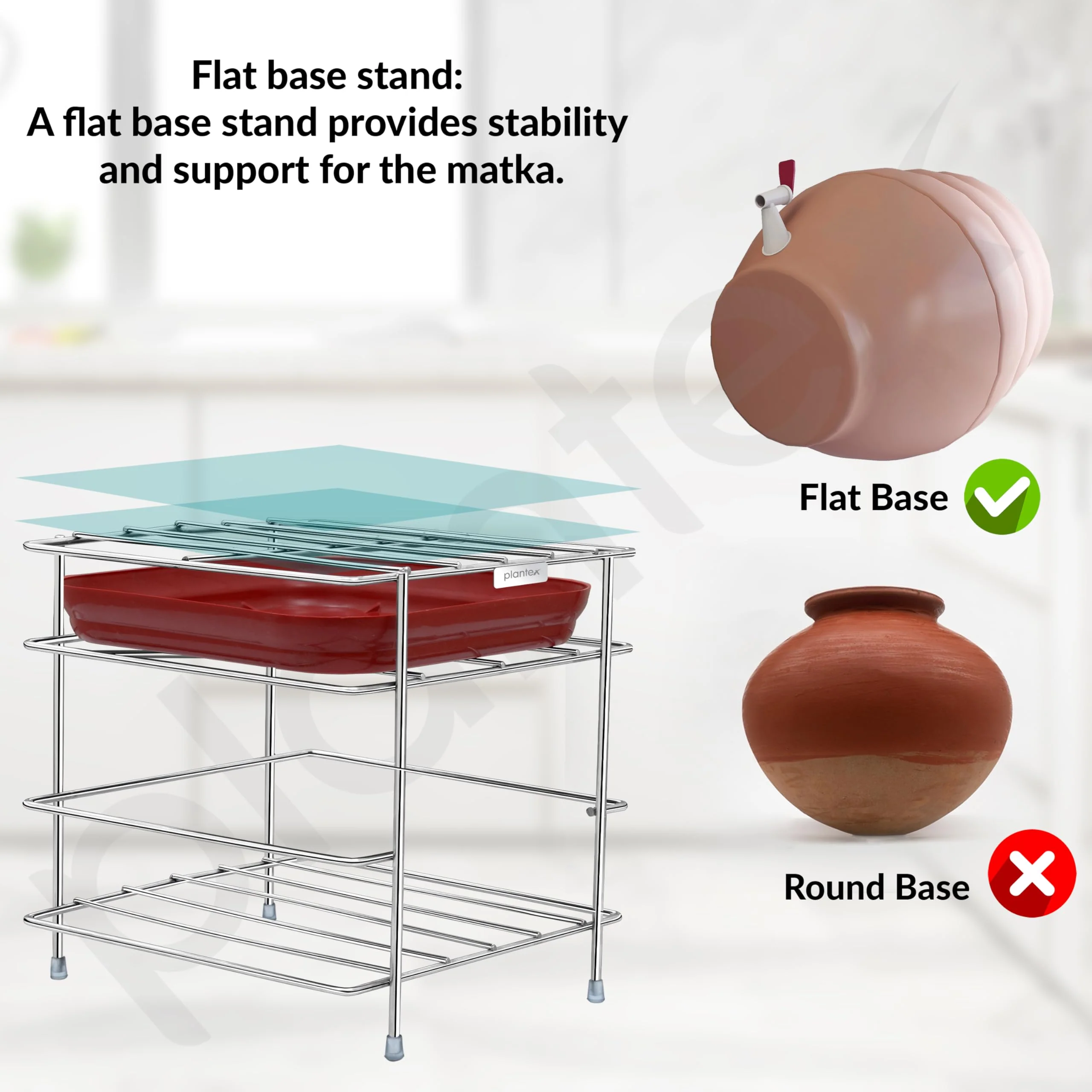 Plantex Matka Stand/Stainless Steel 2-Tier Matka Stands for Kitchen/Square Water Pot with Tray - (1186, Chrome) - Image 4