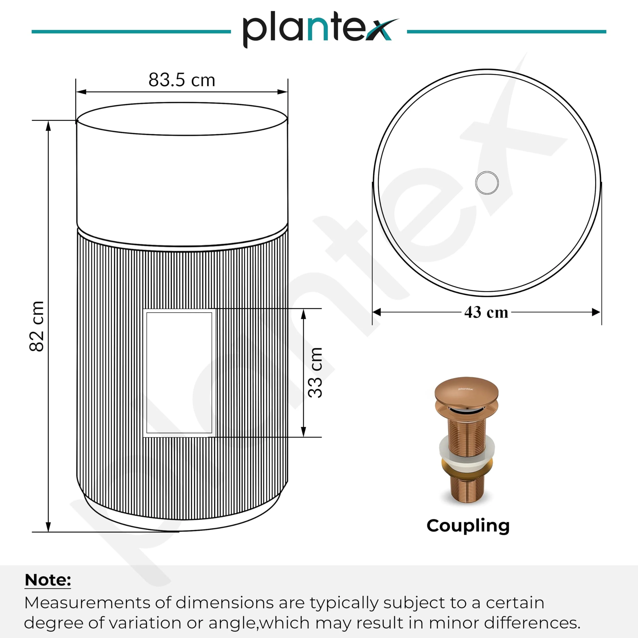 Plantex Matt Pedestal Wash Basin/Acrylic Resin & Quartz Free Standing Wash Basin/Round Basin For Bathroom/Home/Hotel/Restaurant- (Black And Grey, 16 X 16 X 34 Inch) - Image 4