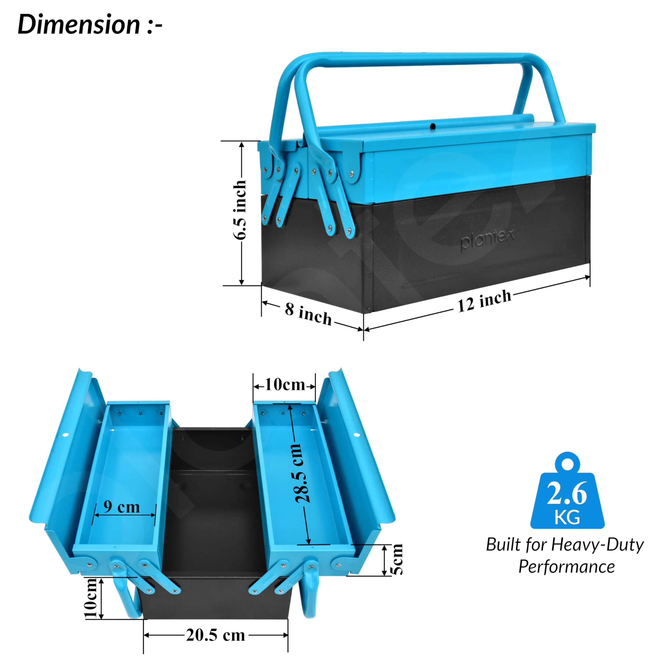 Plantex Metal Tool Box for Home Use/3 Cabinet Empty Tool Kit Box/Tools Box/Tool Organizer for Essential Tools With Large Capacity & Strong Handle - (Blue & Black) - Image 3