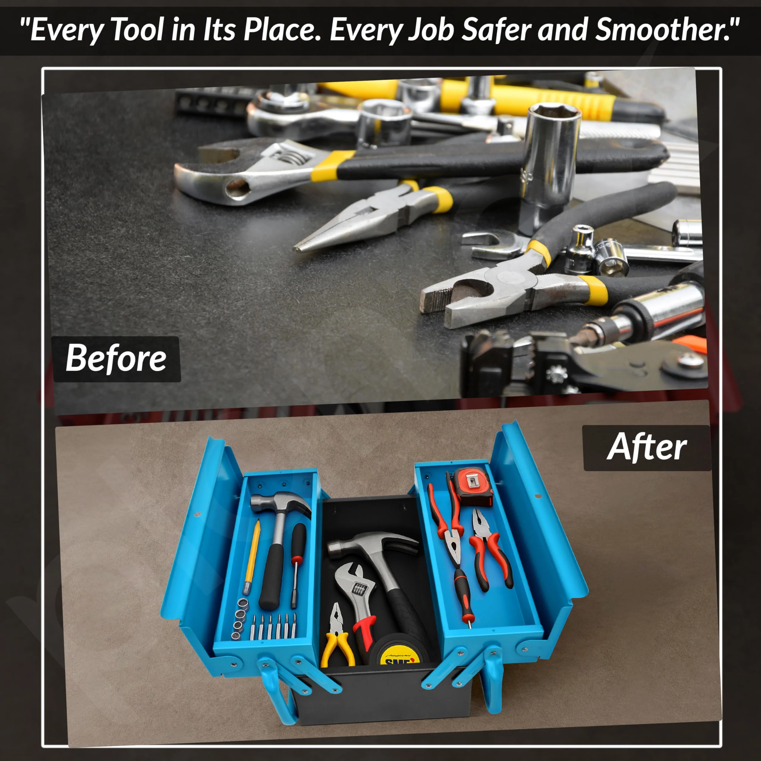 Plantex Metal Tool Box for Home Use/3 Cabinet Empty Tool Kit Box/Tools Box/Tool Organizer for Essential Tools With Large Capacity & Strong Handle - (Blue & Black) - Image 5