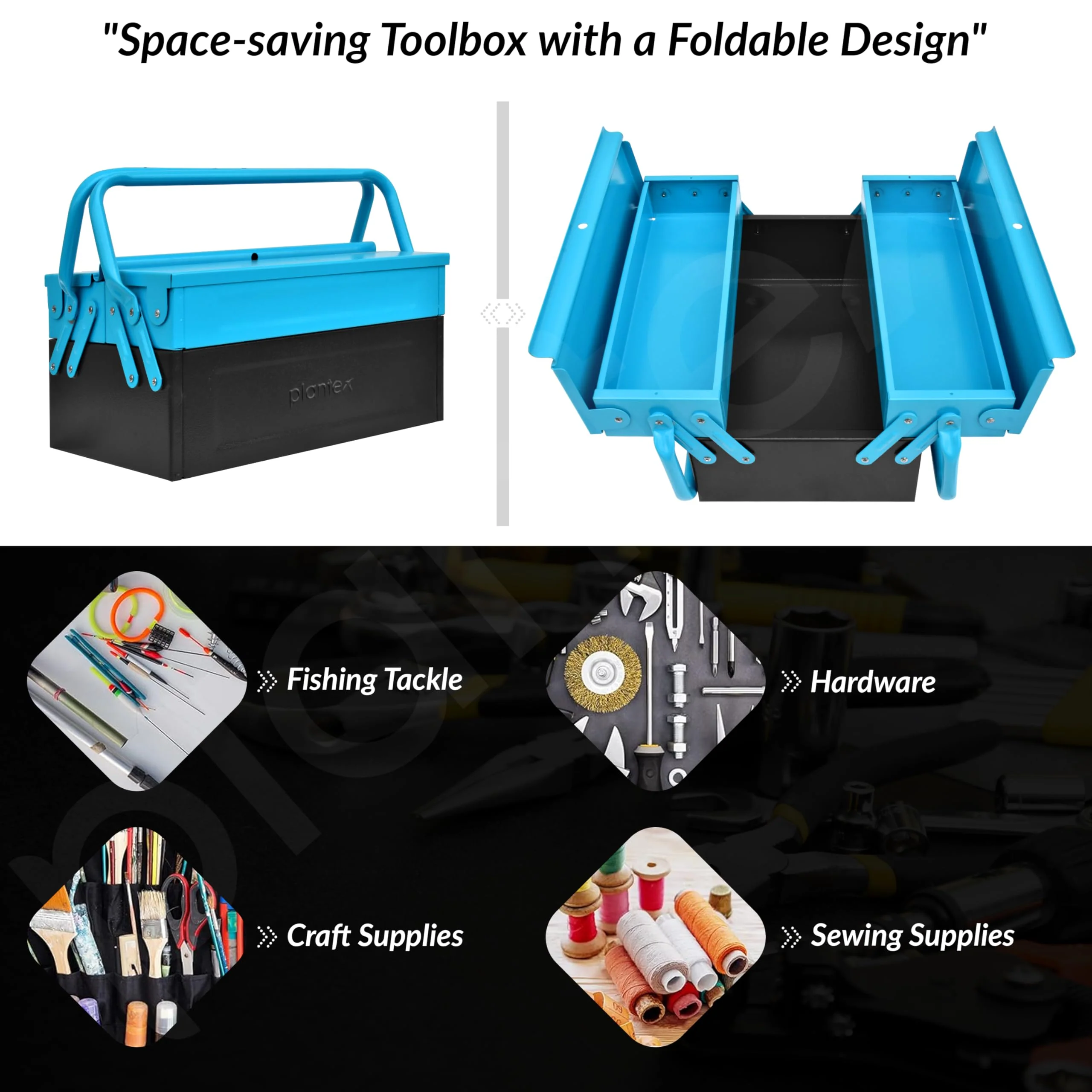 Plantex Metal Tool Box for Home Use/3 Cabinet Empty Tool Kit Box/Tools Box/Tool Organizer for Essential Tools With Large Capacity & Strong Handle - (Blue & Black) - Image 6