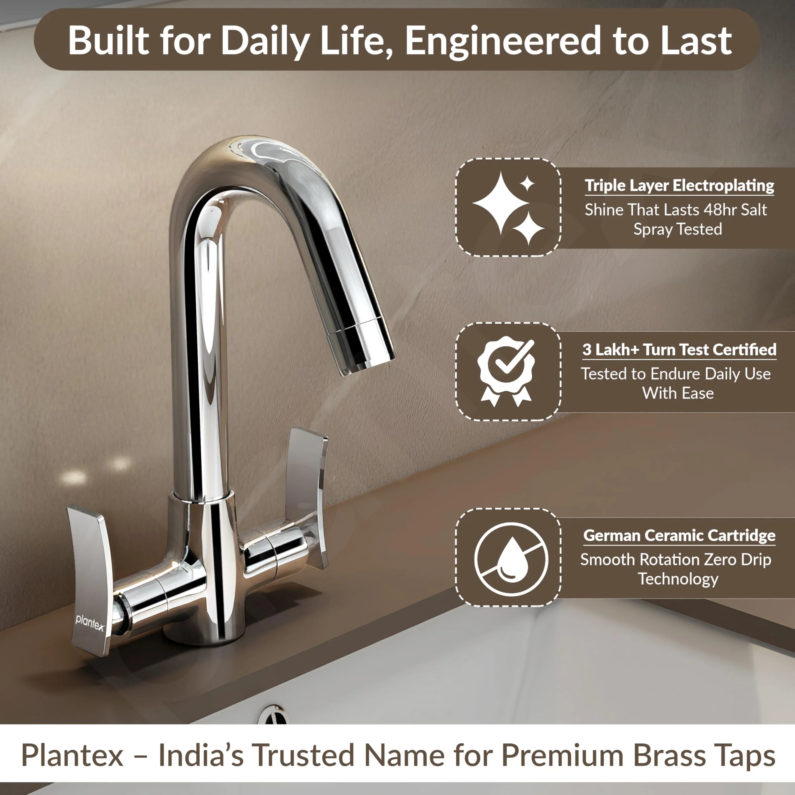Plantex Mixer Tap for Bathroom/Wash Basin Tap Hot and Cold/Bathroom Accessories/Water Tap/Sink Tap for Wash Basin (Star, Chrome) - Image 3