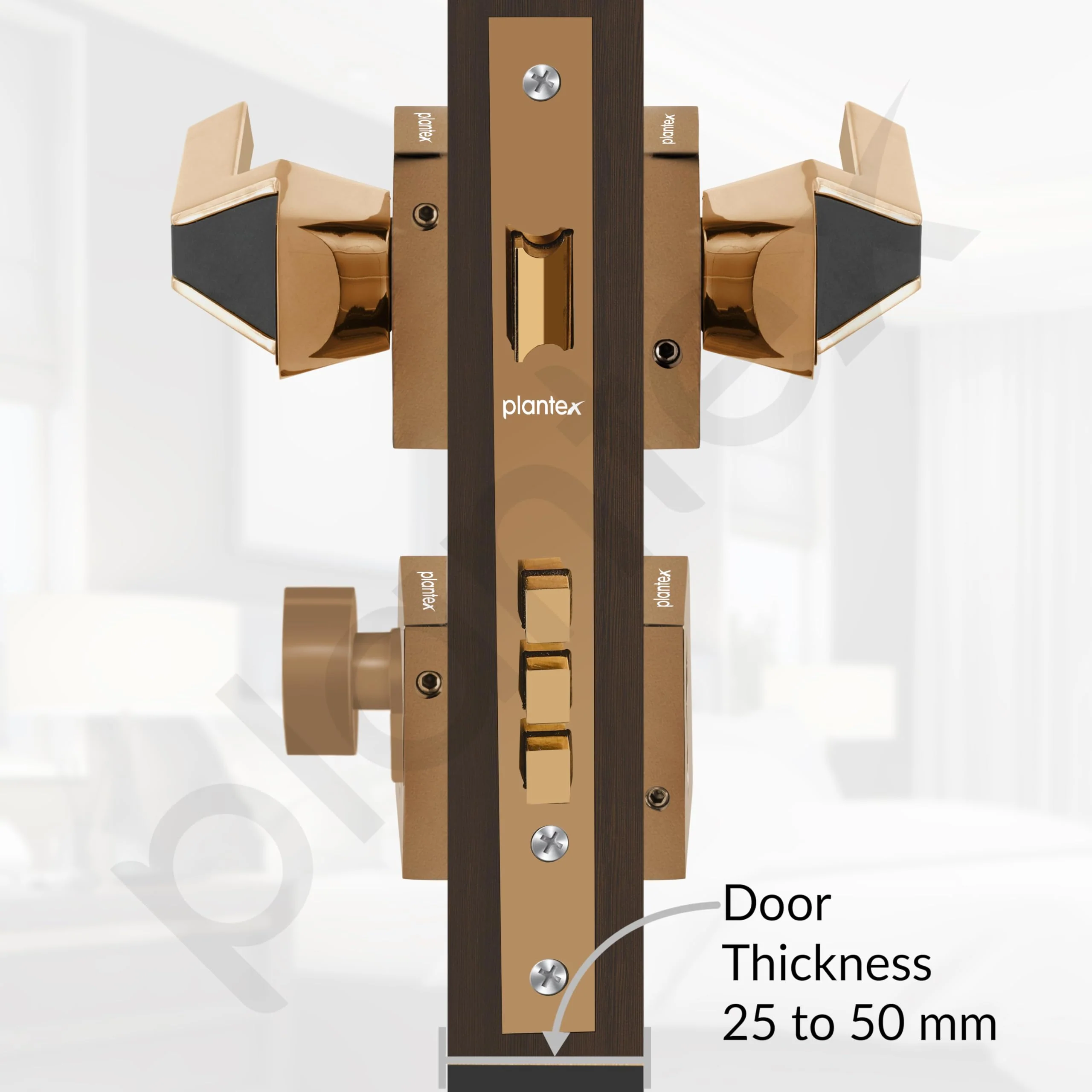 Plantex Brass, Zinc Mortise Door Lock For Main Door/Premium Handle Lock Set For Home With 3 Years Warranty (Rose Gold & Black) - Image 3