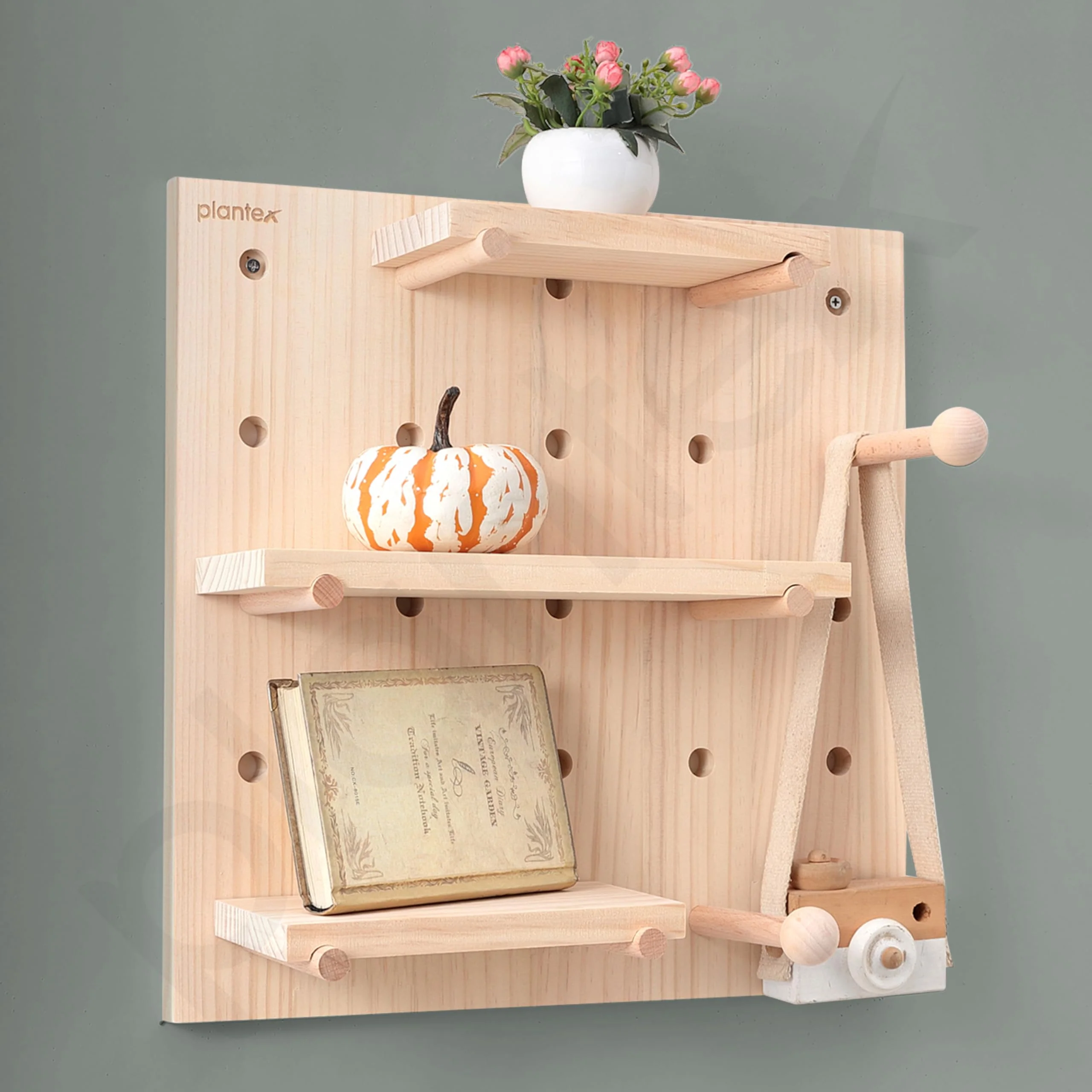 Plantex Multipurpose Pine Wood Wall Mount Pegboard For Home/Wood Display Shelf/Wall Organizer For Bedroom/Kitchen/Bathroom - (16X16 Inches) - Image 6