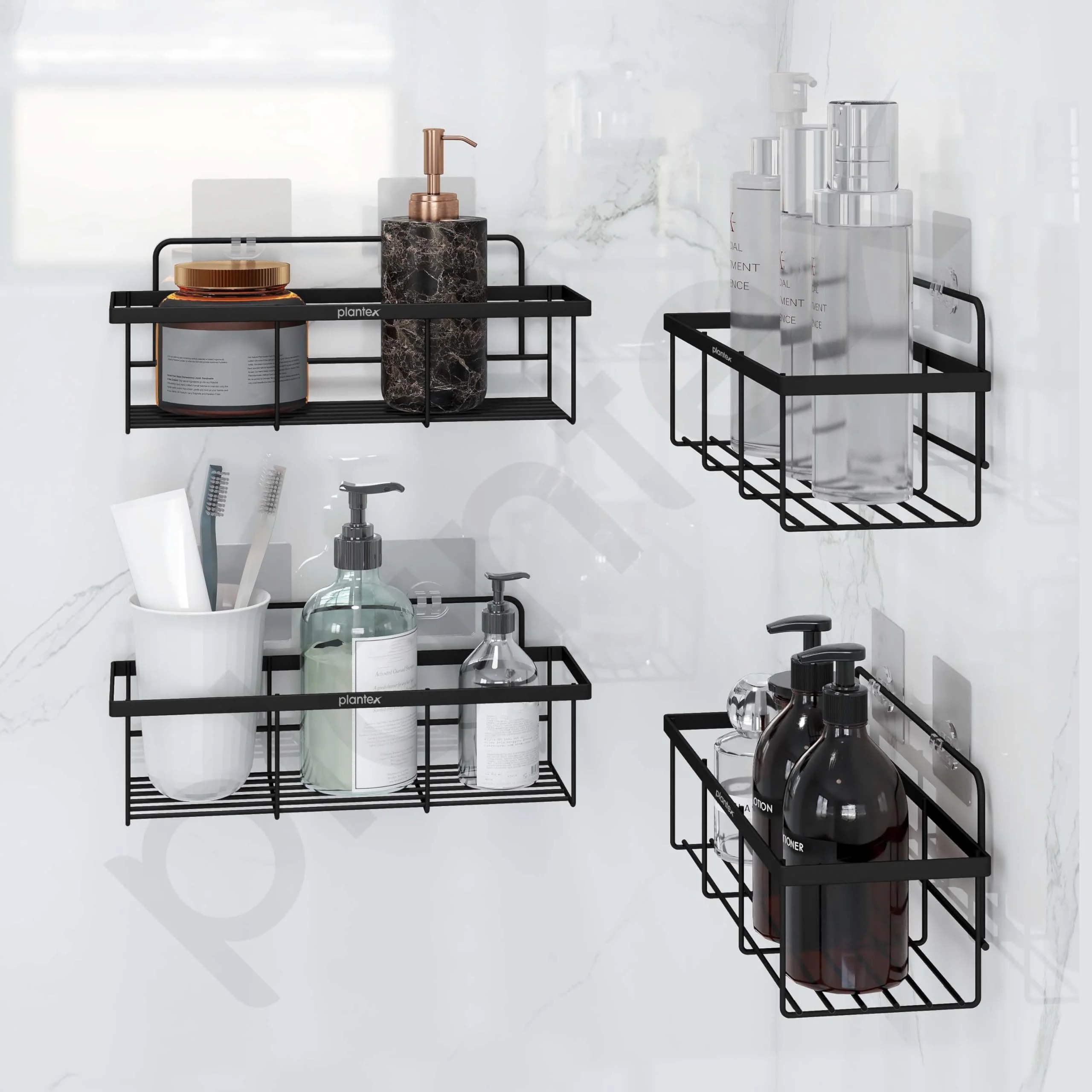 Plantex No Drill Bathroom Organiser/GI Steel Self Adhesive Shelf/Kitchen Shelf with Magic Sticker/Bathroom Accessories Set - Black, Powder Coated (Pack of 4) - Image 7