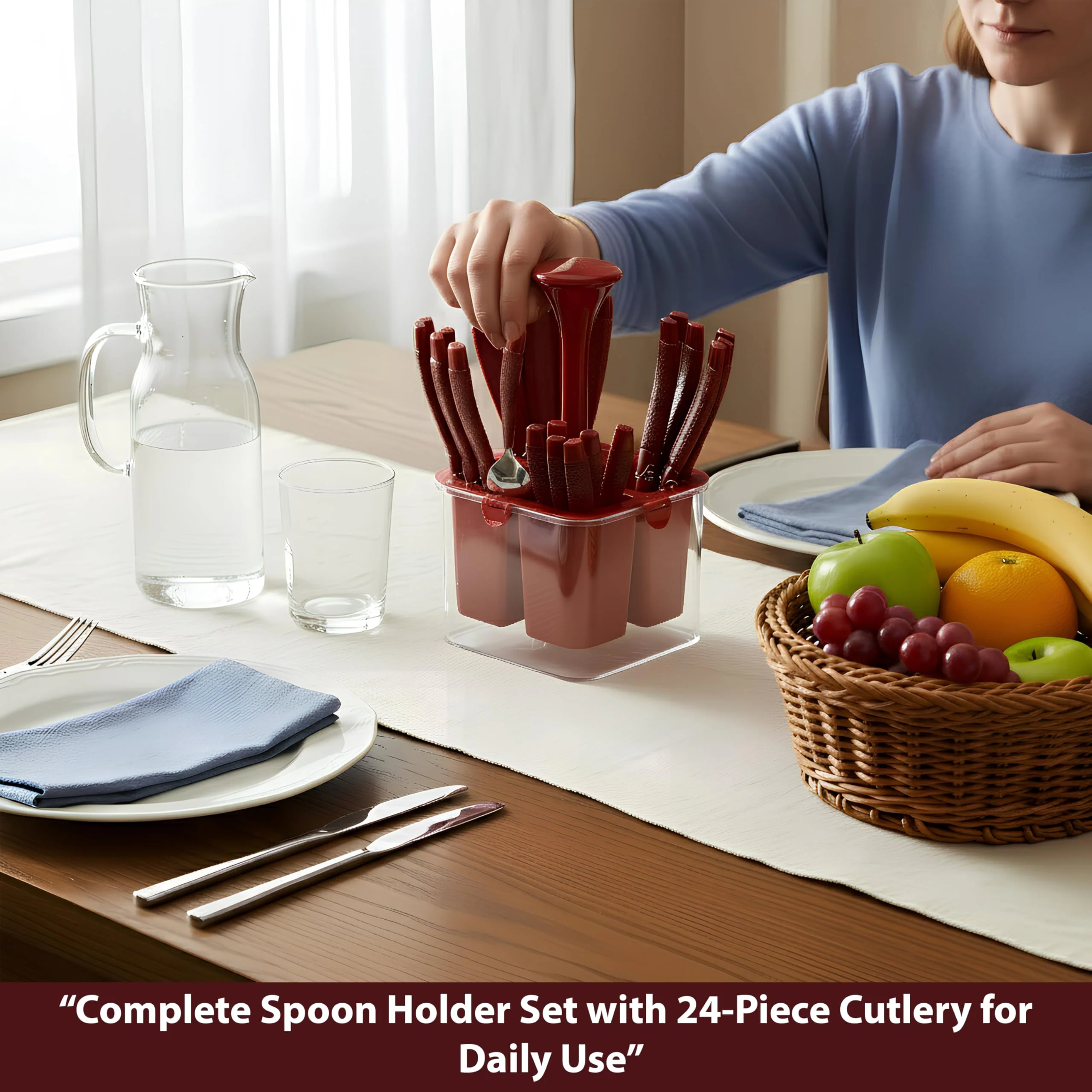 Plantex Oppo Cutlery Set with Storage Box/Spoon Set/Spoon Stand for Kitchen and Dining (24 Pieces - Brown) - Image 6