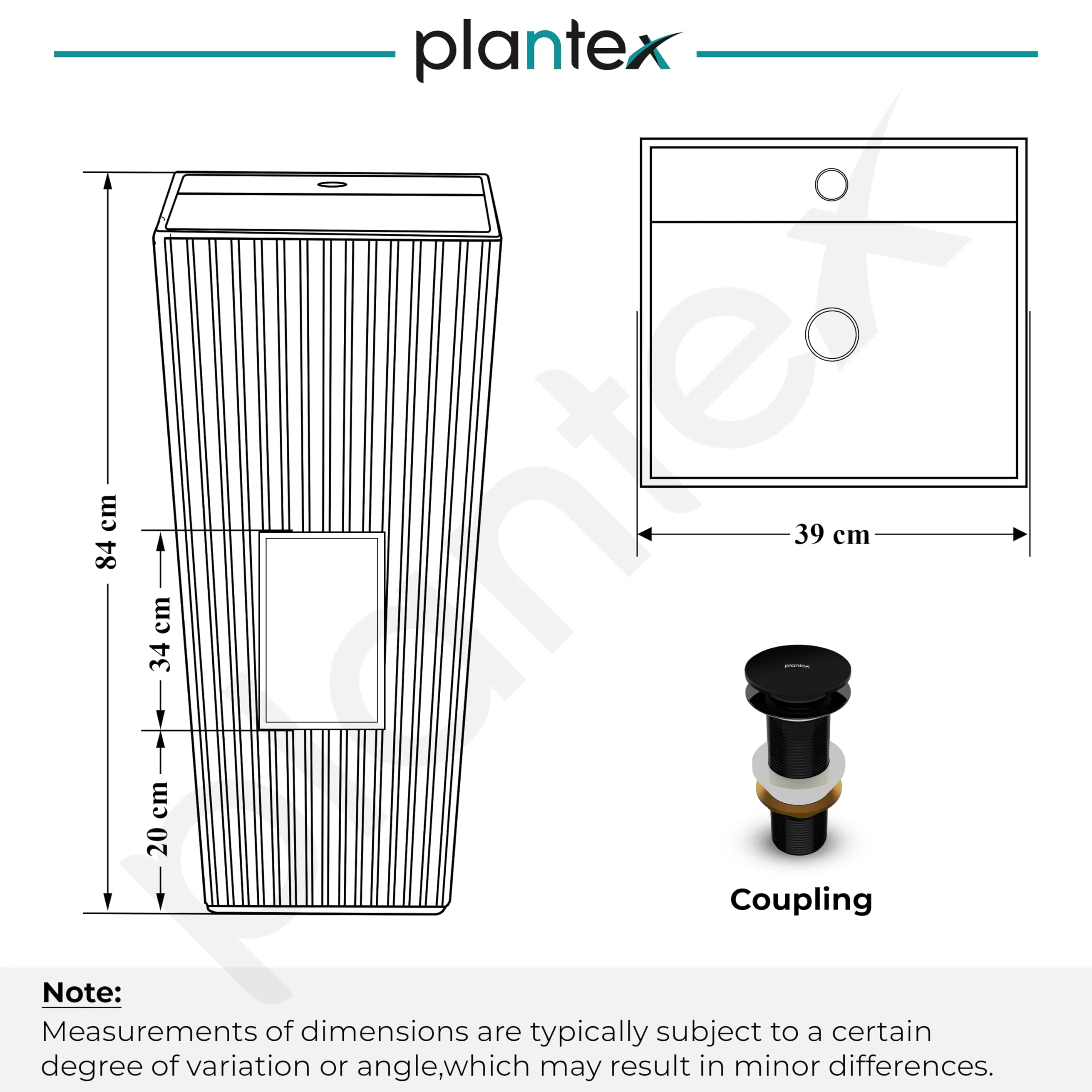 Plantex Pedestal Wash Basin/Acrylic Resin & Quartz Free Standing Wash Basin/Square Basin for Bathroom/Home/Office/Hotel - (10049, Black) - Image 5
