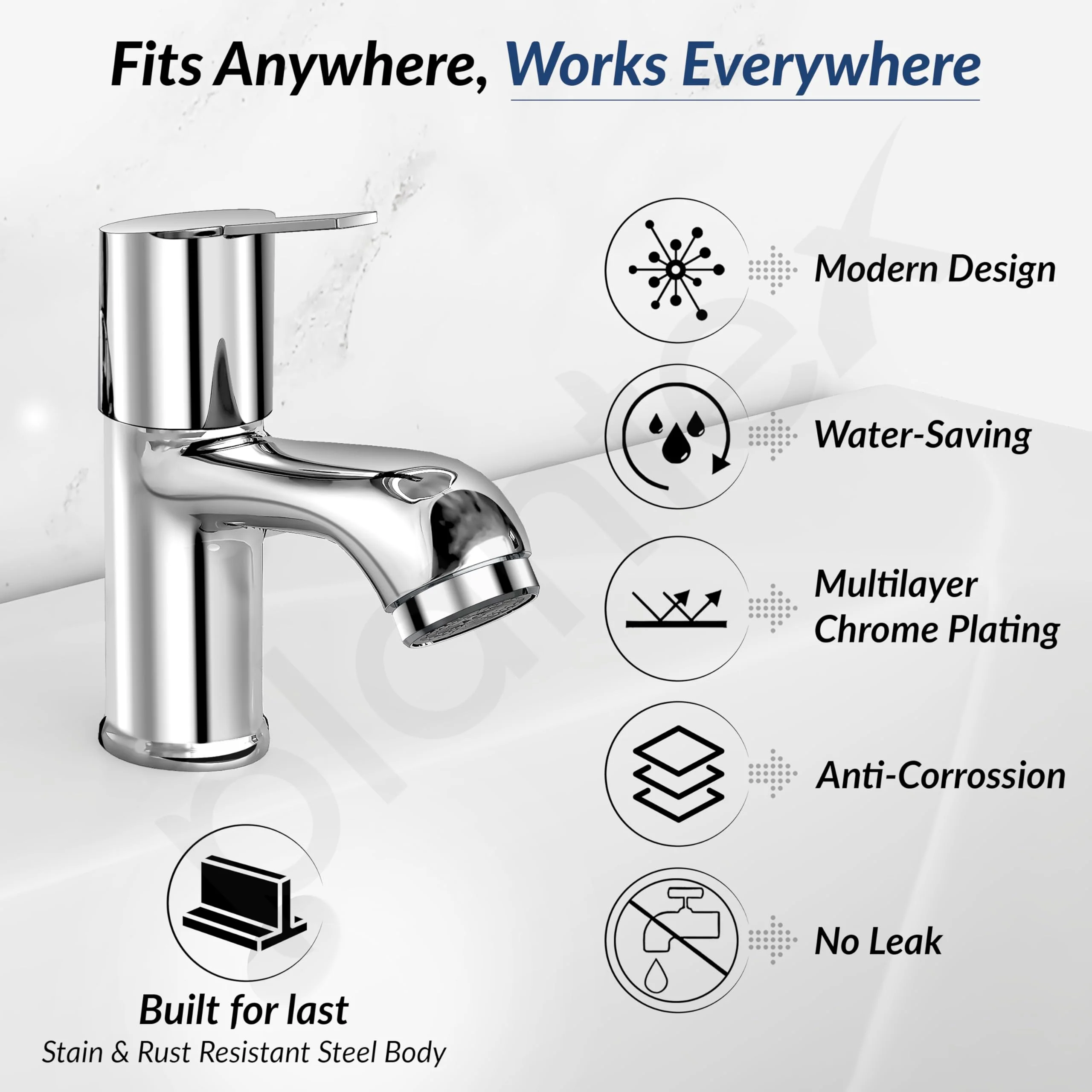 Plantex Pillar Tap for Bathroom with Water Saving Aerator and Brass Spindle/Wash Basin Tap with Teflon Tape/Single Lever Water Tap - (Rio-Chrome) - Image 3