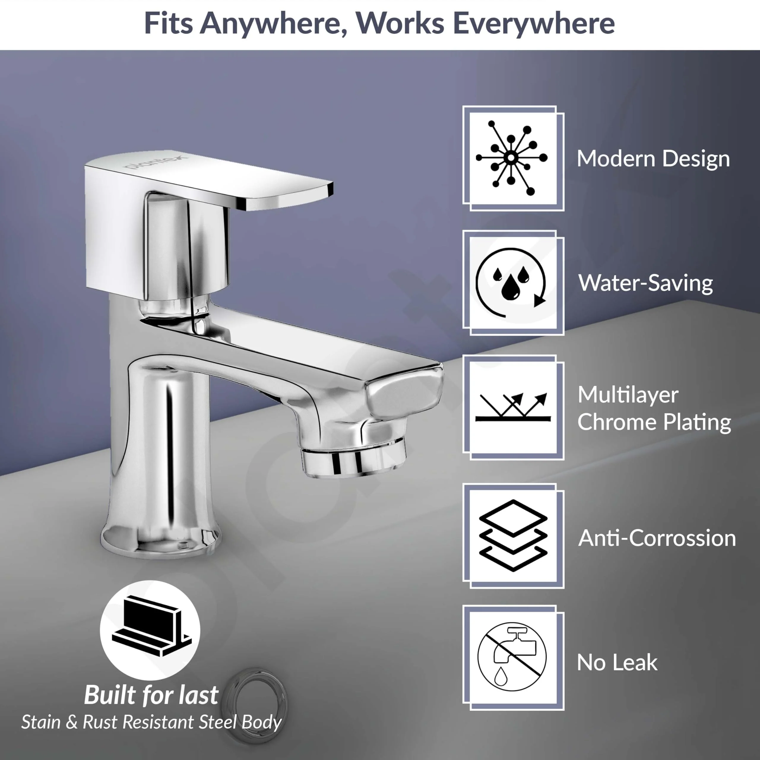 Plantex Pillar Tap for Wash Basin with Water Saving Aerator and Brass Spindle/Quarter Turn Basin Tap with Teflon Tape/Pillar Cocke for Wash Basin - Pack of 1 (Saga, Chrome) - Image 3