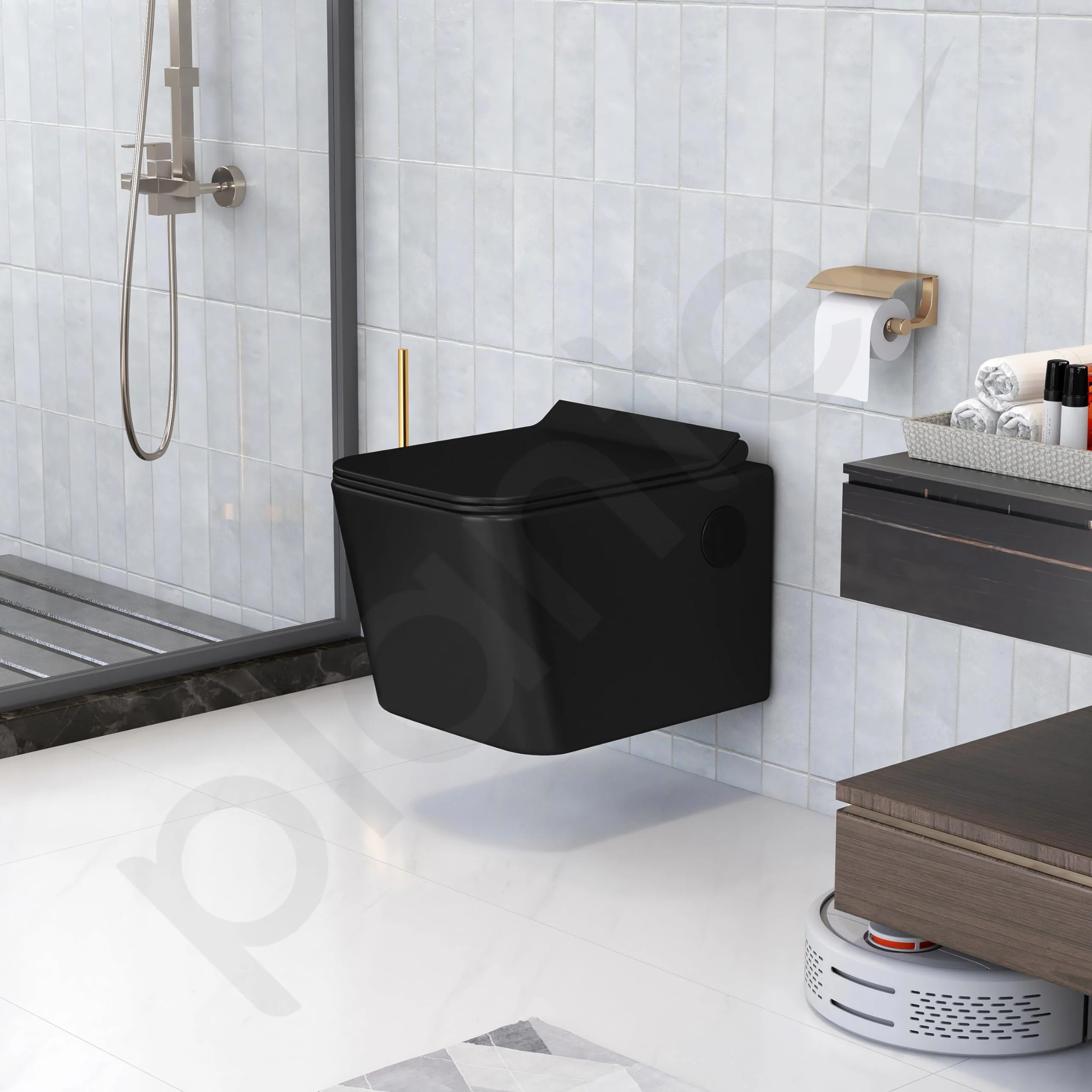 Plantex Platinum Ceramic Rim Wall Hung Western Toilet/P Trap Western Commode with Soft Close Seat Cover/Commode with Washdown Flush - (Black-M) - Image 6