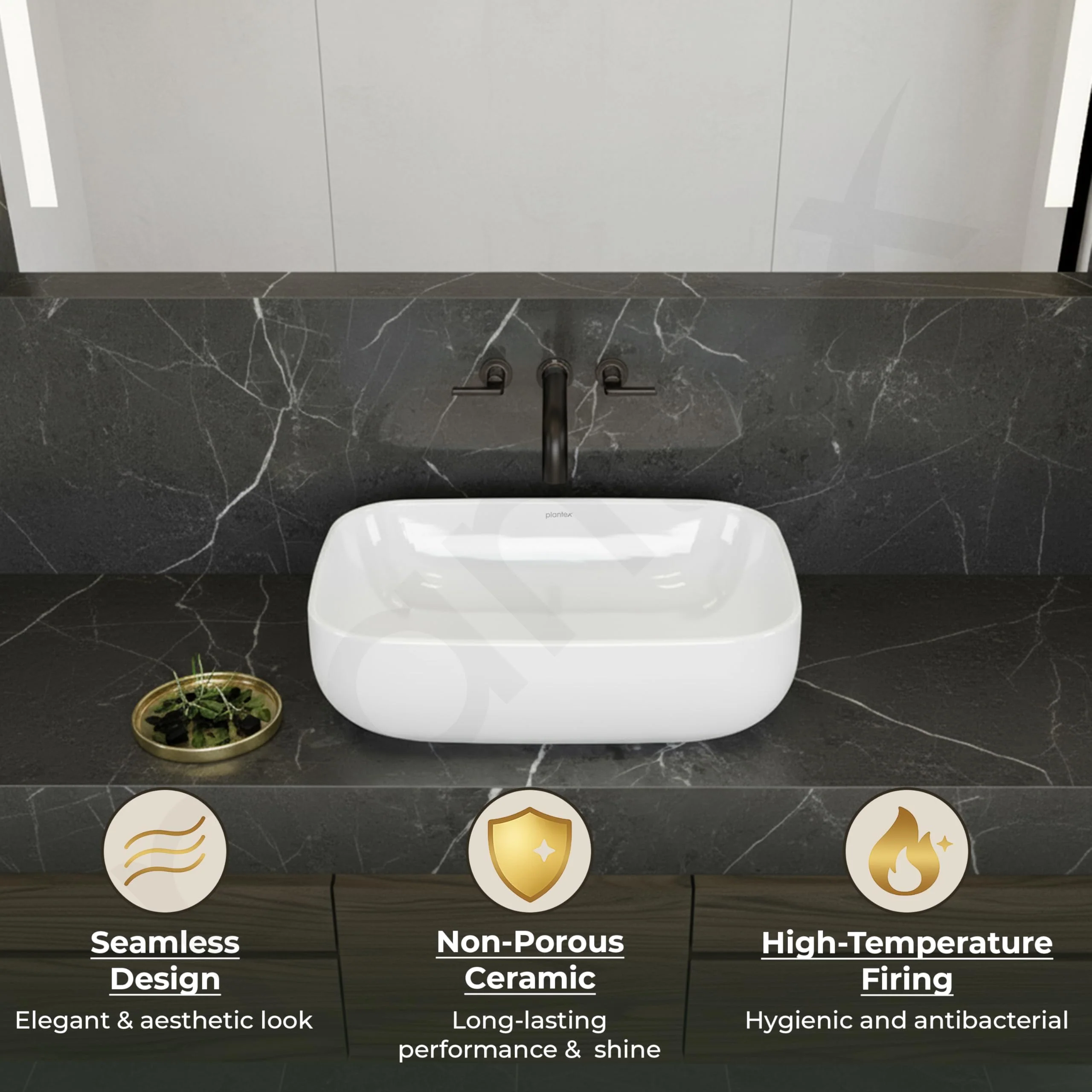 Plantex Platinum Ceramic Tabletop Rectangular Wash Basin/Washbasin for Bathroom/10 Years Glaze Warranty by Plantex/Small Wash Basin (White - 18 x 13 x 5 Inch) - Image 6