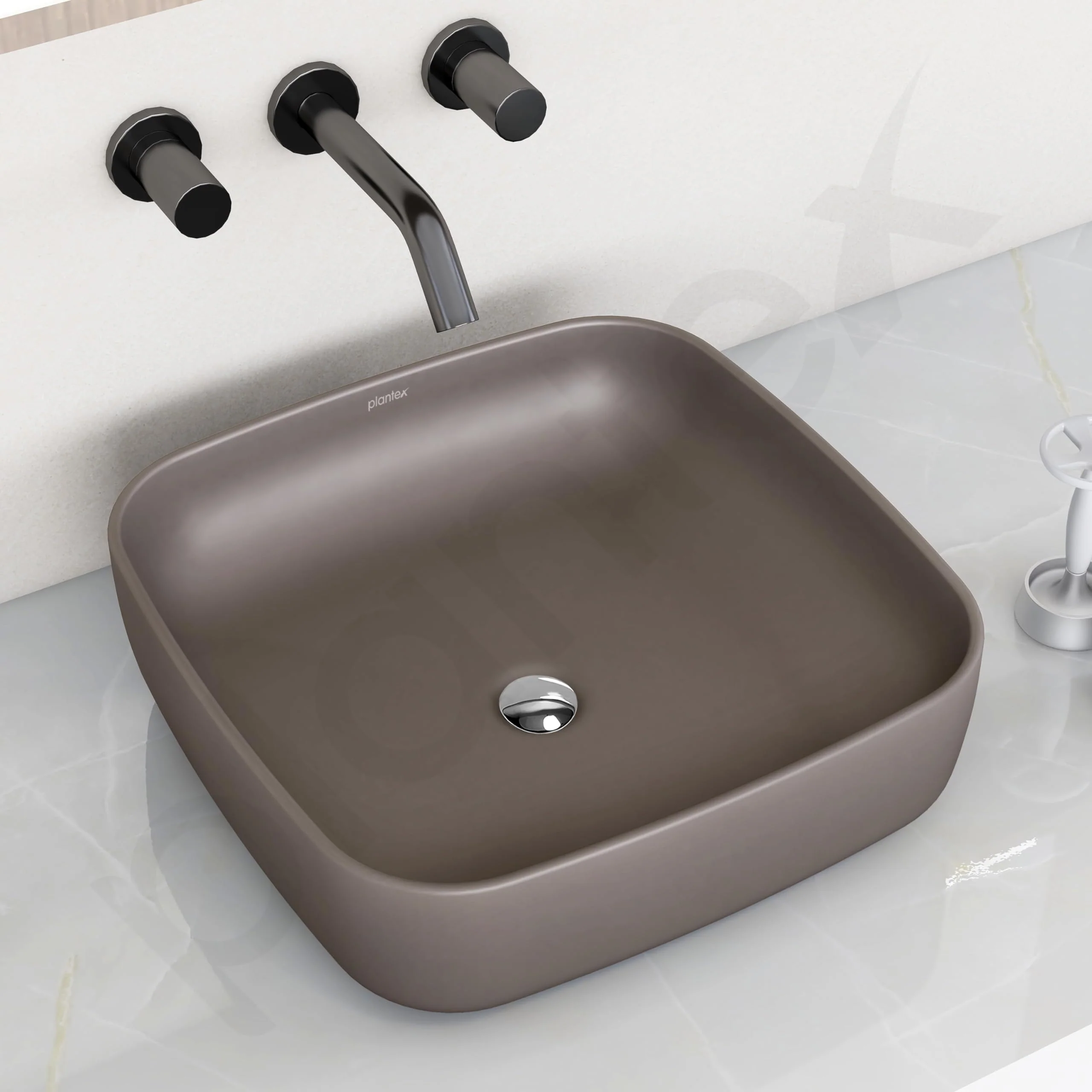Plantex Platinum Ceramic Tabletop Square Wash Basin/Countertop Bathroom Sink (Choco, 16 x 16 x 5 Inch) - Image 6