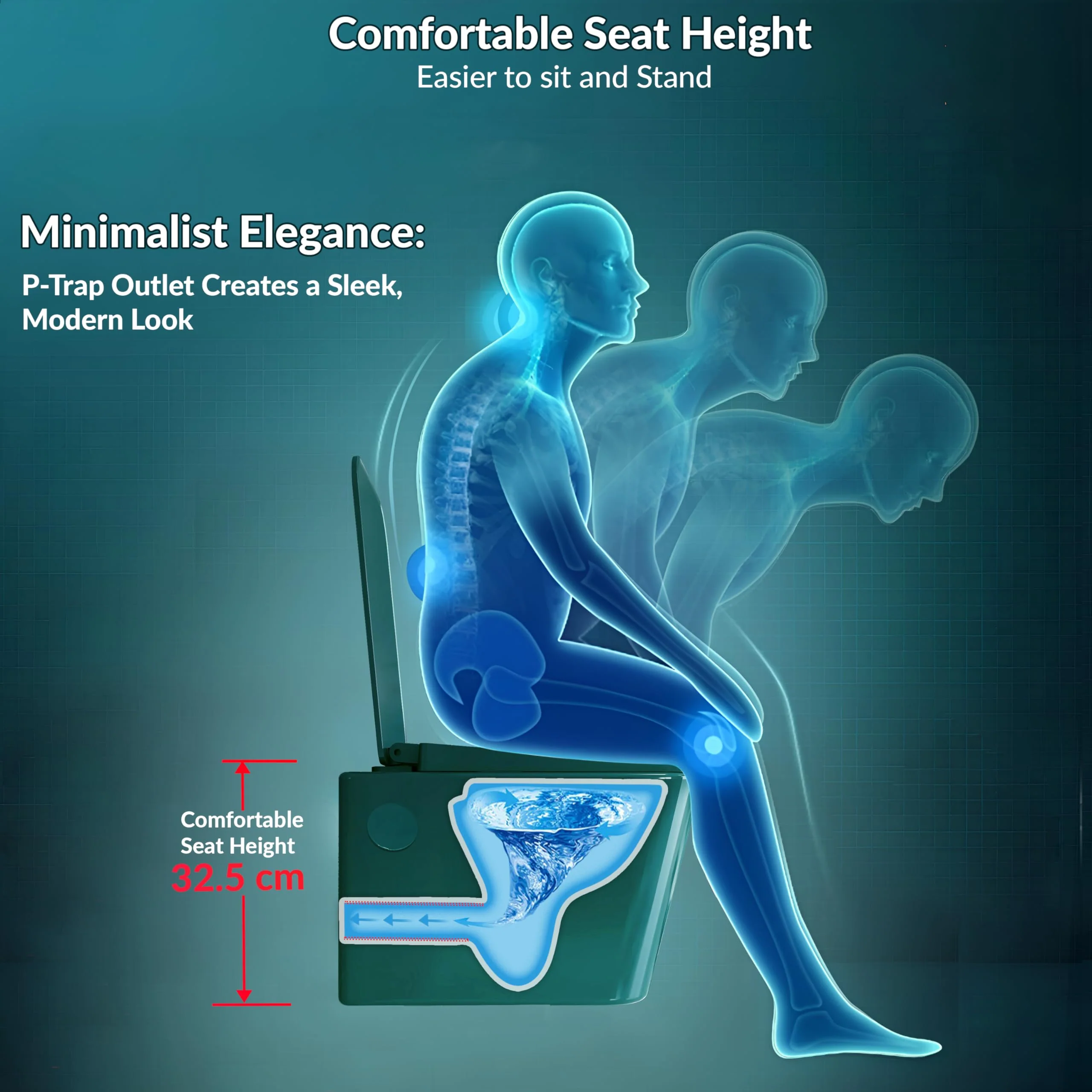 Plantex Platinum Ceramic Wall Hung Commode/P Trap Western Commode for Toilet/Rim Washdown Western Toilet with Soft Close Toilet Seat Cover- (Palm) - Image 4