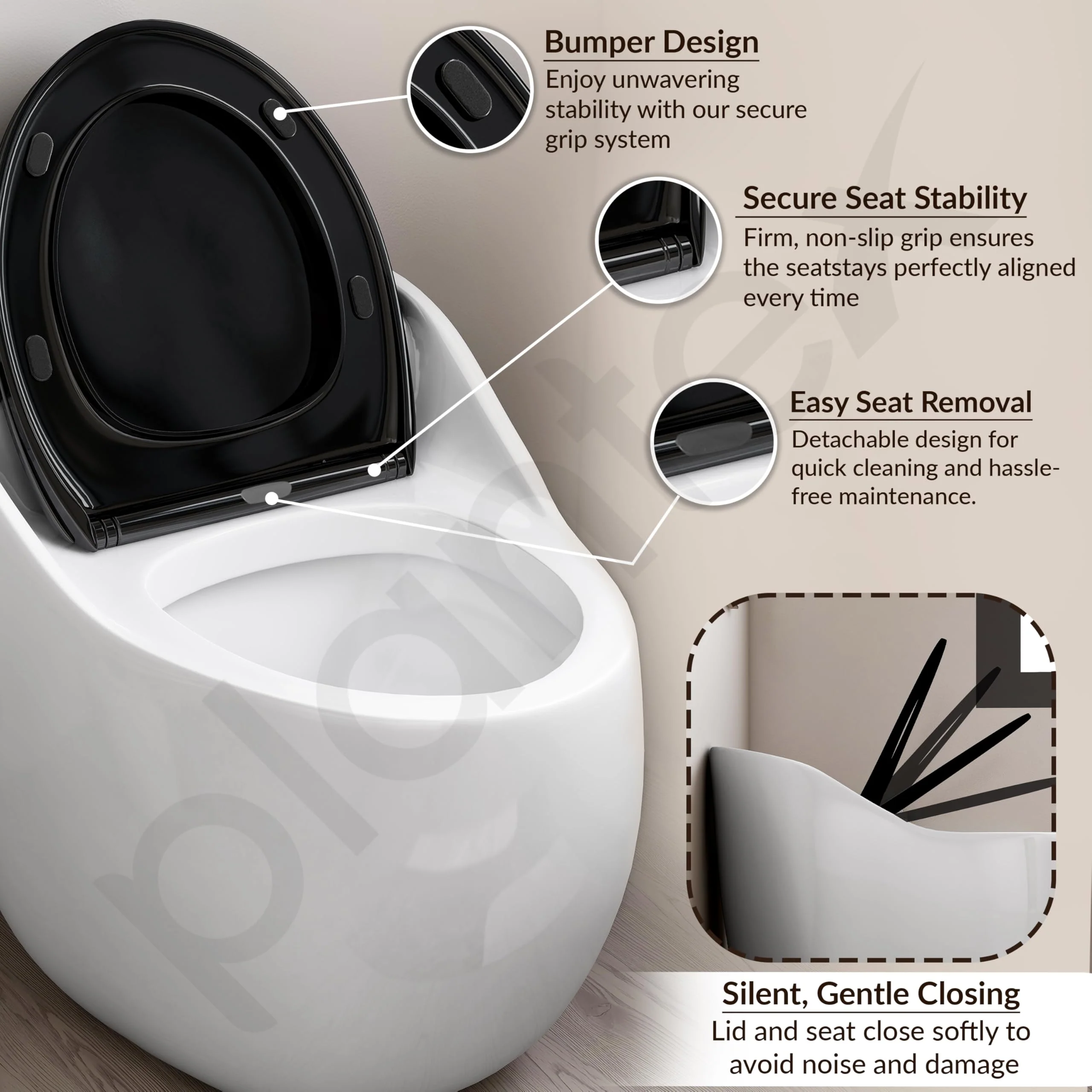 Plantex Platinum One Piece Commode for Toilet/Rim Siphonic Western Toilet/S Trap WC for Bathroom Commode with Soft Close Seat Cover- (White and Black) - Image 7