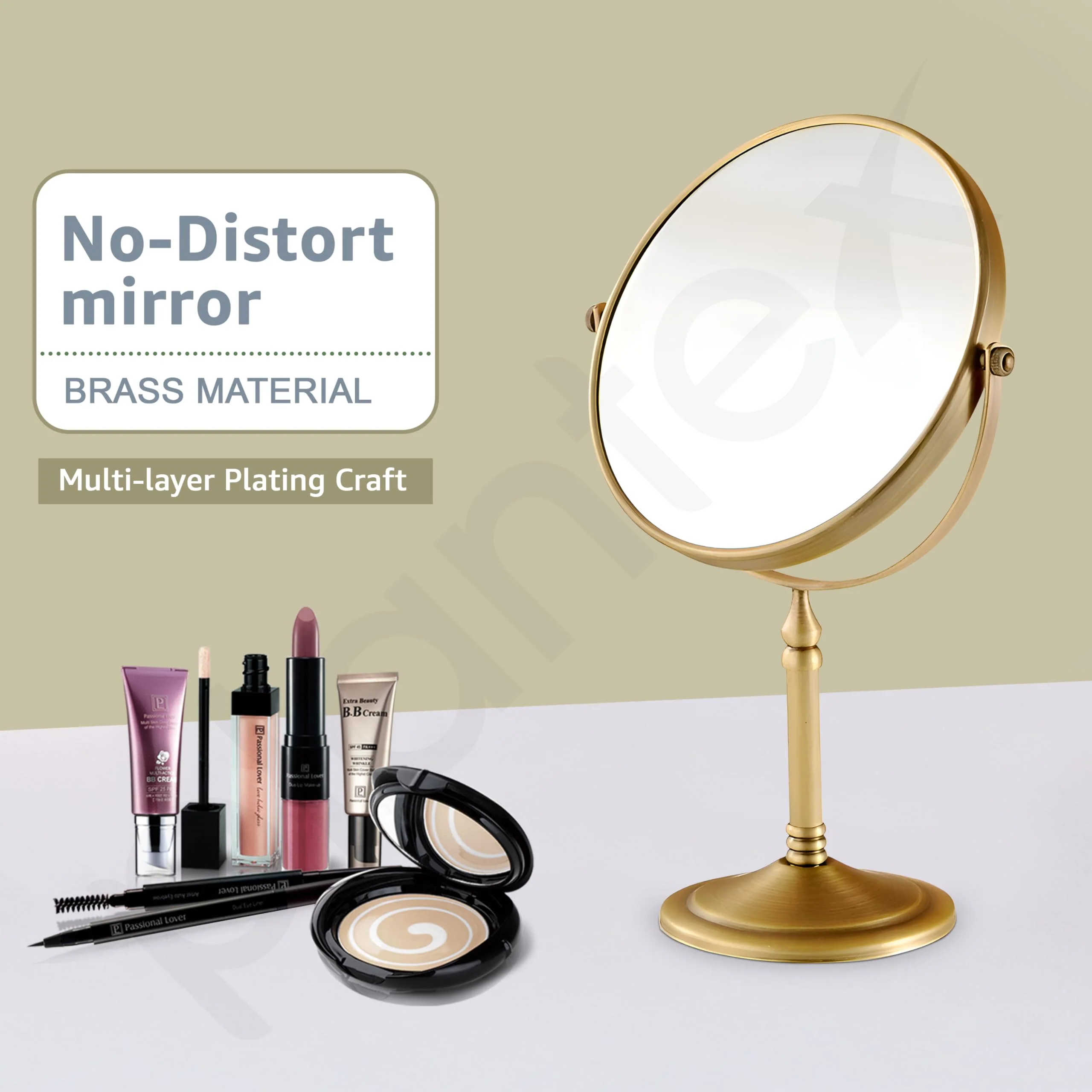 Plantex Premium Brass Magnifying Mirror/Dual Side Makeup Mirror with Stand/Shaving Mirror for Bathroom with 5x/1x Magnification (8 Inch-Brass Antique/Tabletop) - Image 4