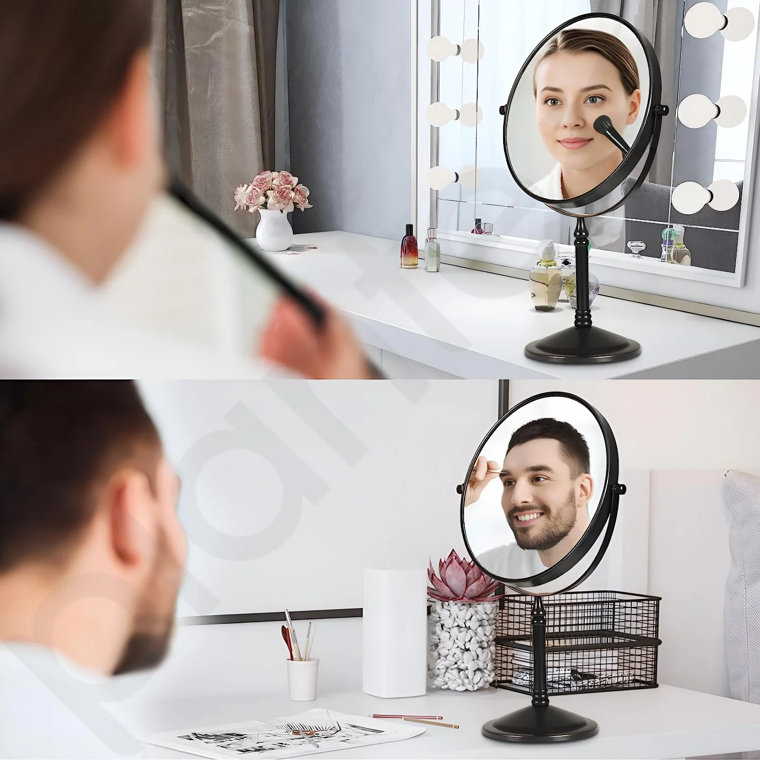 Plantex Premium Brass Magnifying Mirror/Dual Side Shaving Mirror for Bathroom with 5x/1x Magnification/Tabletop Vanity Hand Mirrors Stand (8 Inch-Black/Tabletop) - Image 7