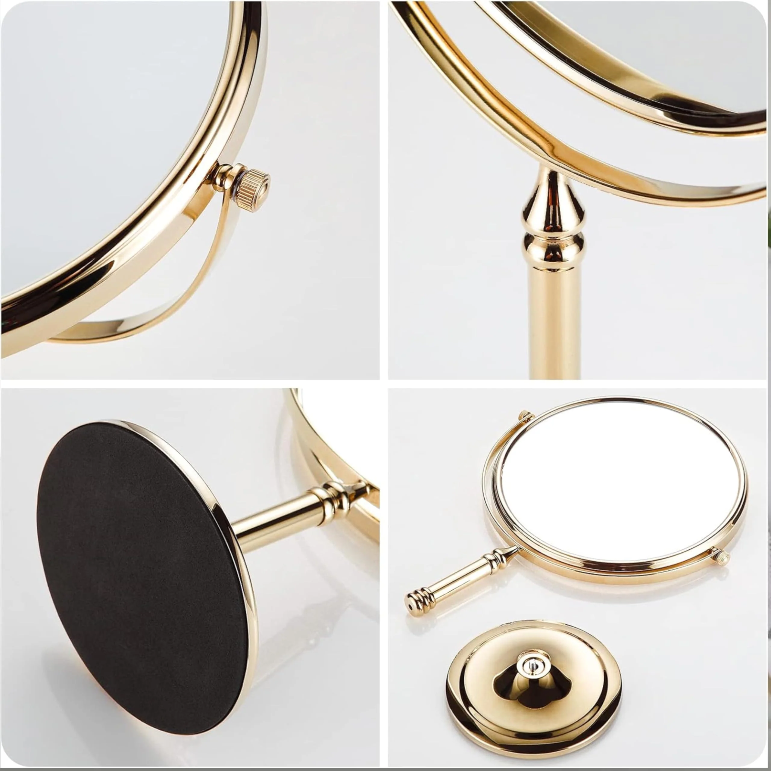 Plantex Premium Brass Magnifying Mirror/Two-Sided 360° Swivel Makeup Mirror with 5x/1x Magnification/Table Mirror (8 Inch-Golden/Tabletop) - Image 7