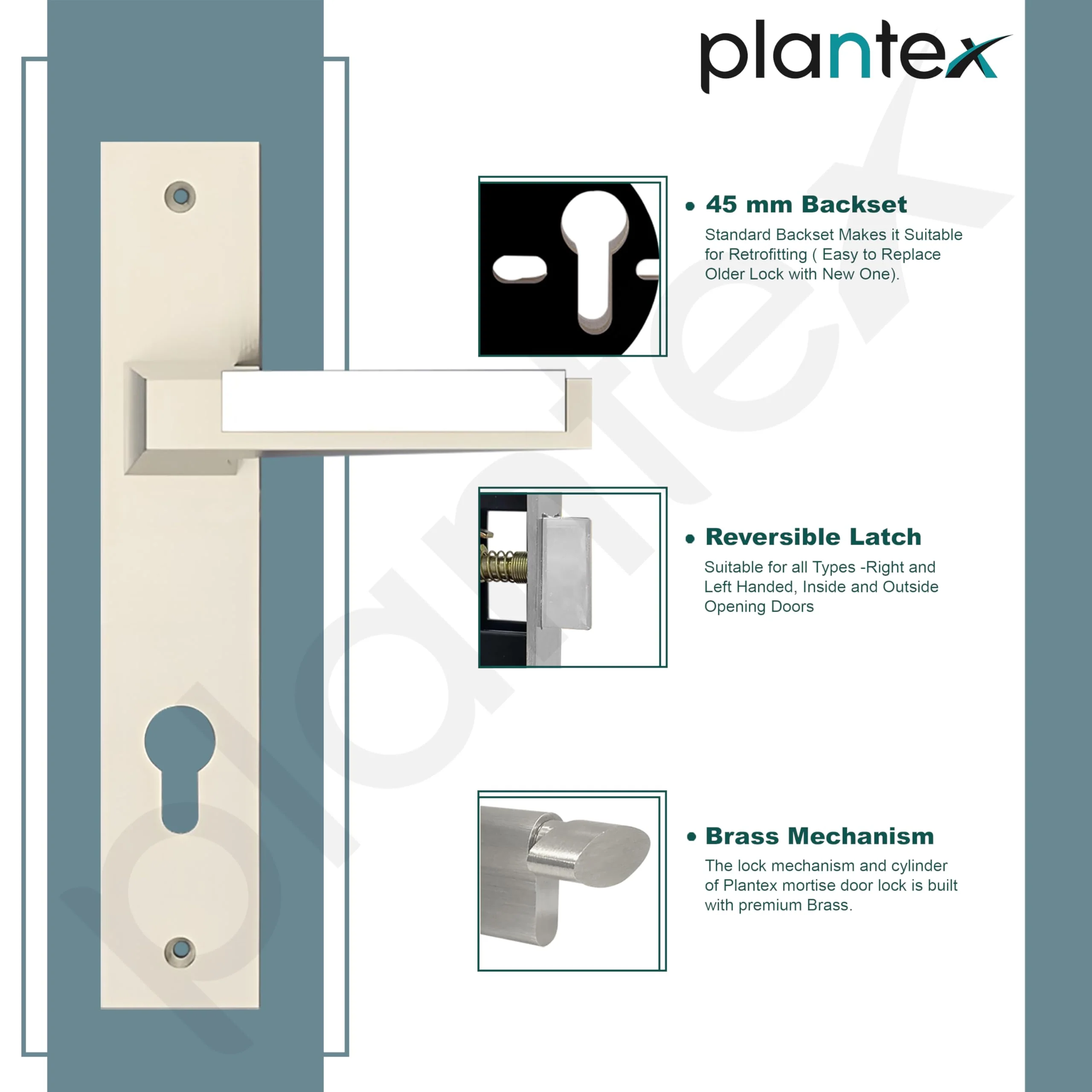 Plantex Premium Door Lock for Home/6-Lever Lock Mechanism with 3 Years of Warranty/Mortise Locks for Door - (8001- Chrome & Matt) - Image 4