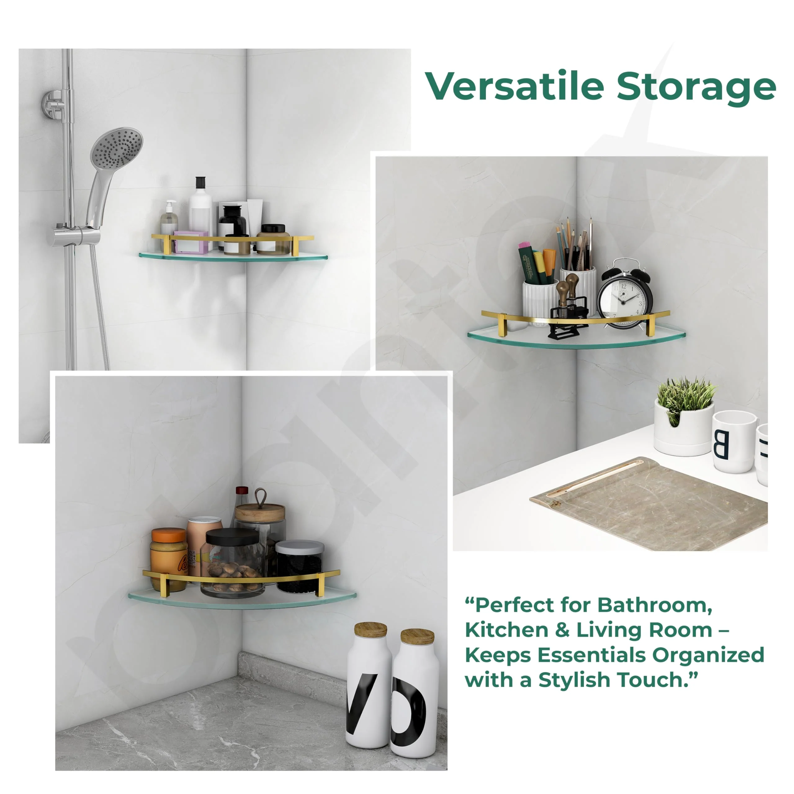 Plantex Premium Frosted Glass Corner Shelf for Bathroom/Storage Glass Shelf - (12x12 in,Brass Antique-Pack of 1) - Image 7