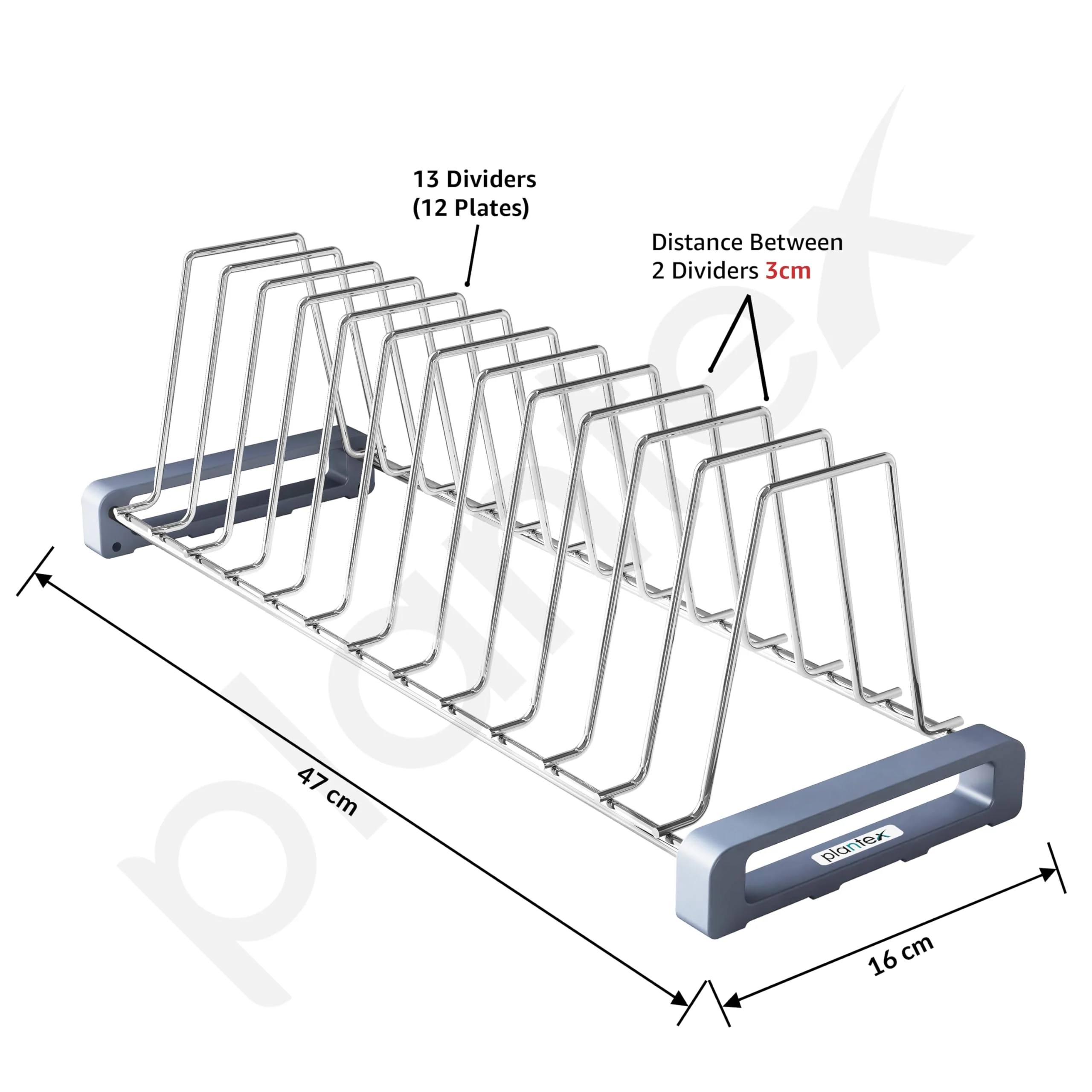 Plantex Premium-Grade Stainless Steel Plate Stand for Kitchen/10 SlotPlate Oraganizer for Kitchen Cabinet/Dish Rack Stand with Anti-Scratch Base(Size-6Inches, Slot- 10, Pack of 1) - Image 2