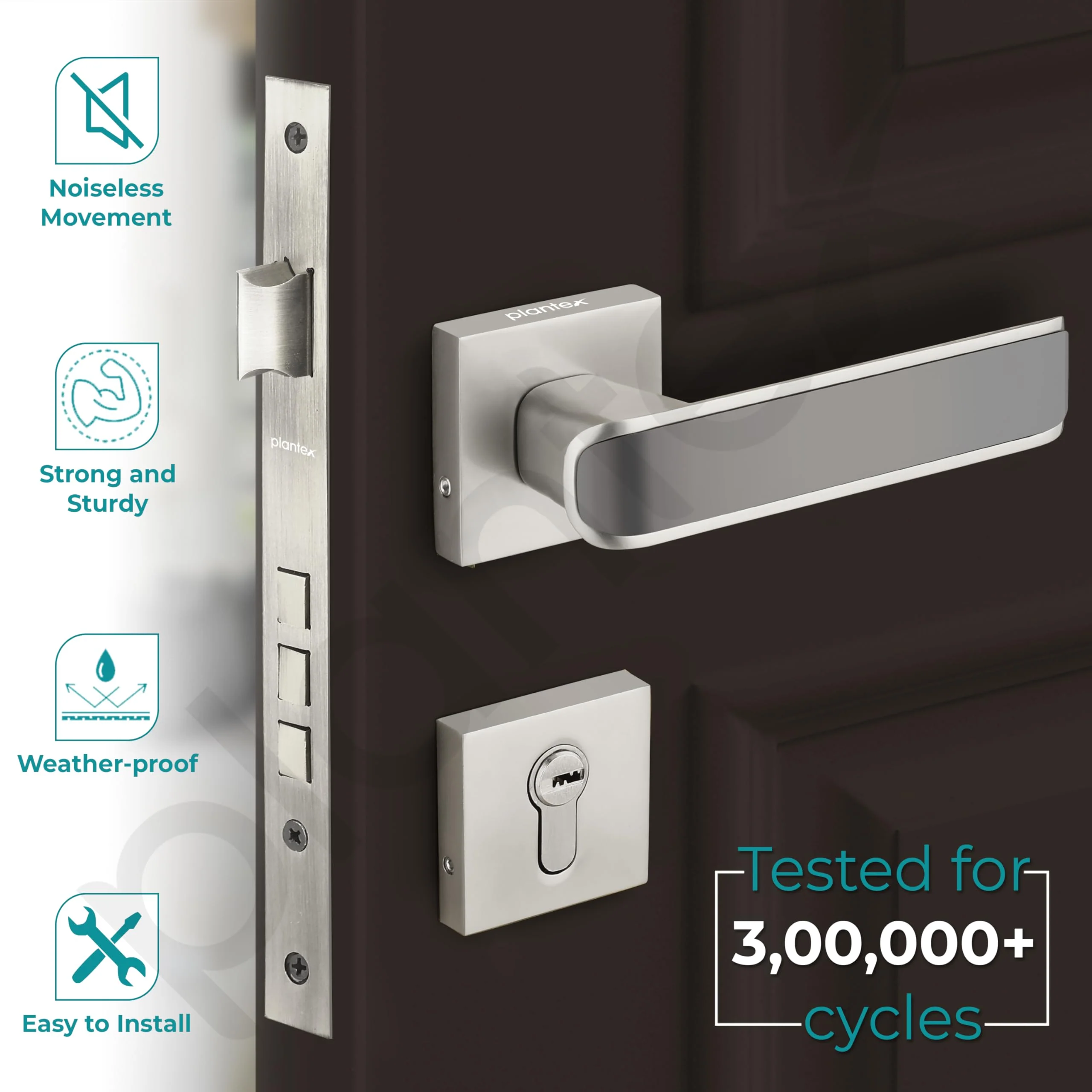 Plantex Premium Door Lock with 3 Years of Warranty/Main Door Locks for Home/Mortise Lock for Door - Main Door Lock Set (7112 - Satin White & Satin Black) - Image 3