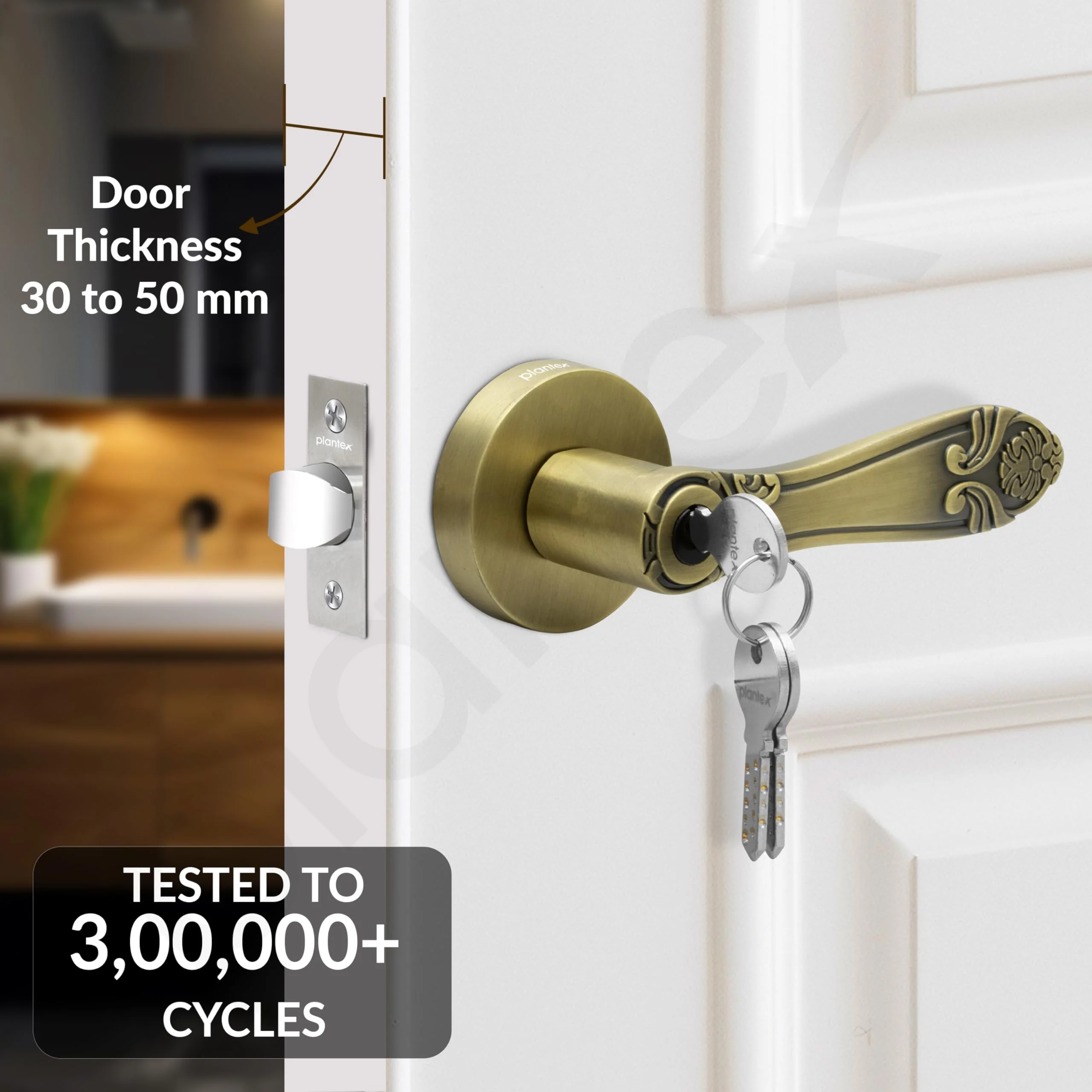 Plantex Premium Mortise Door Lock/Door Lock for Home/Main Door Lock Set with 3 Computerise Keys - (Brass Antique) - Image 2