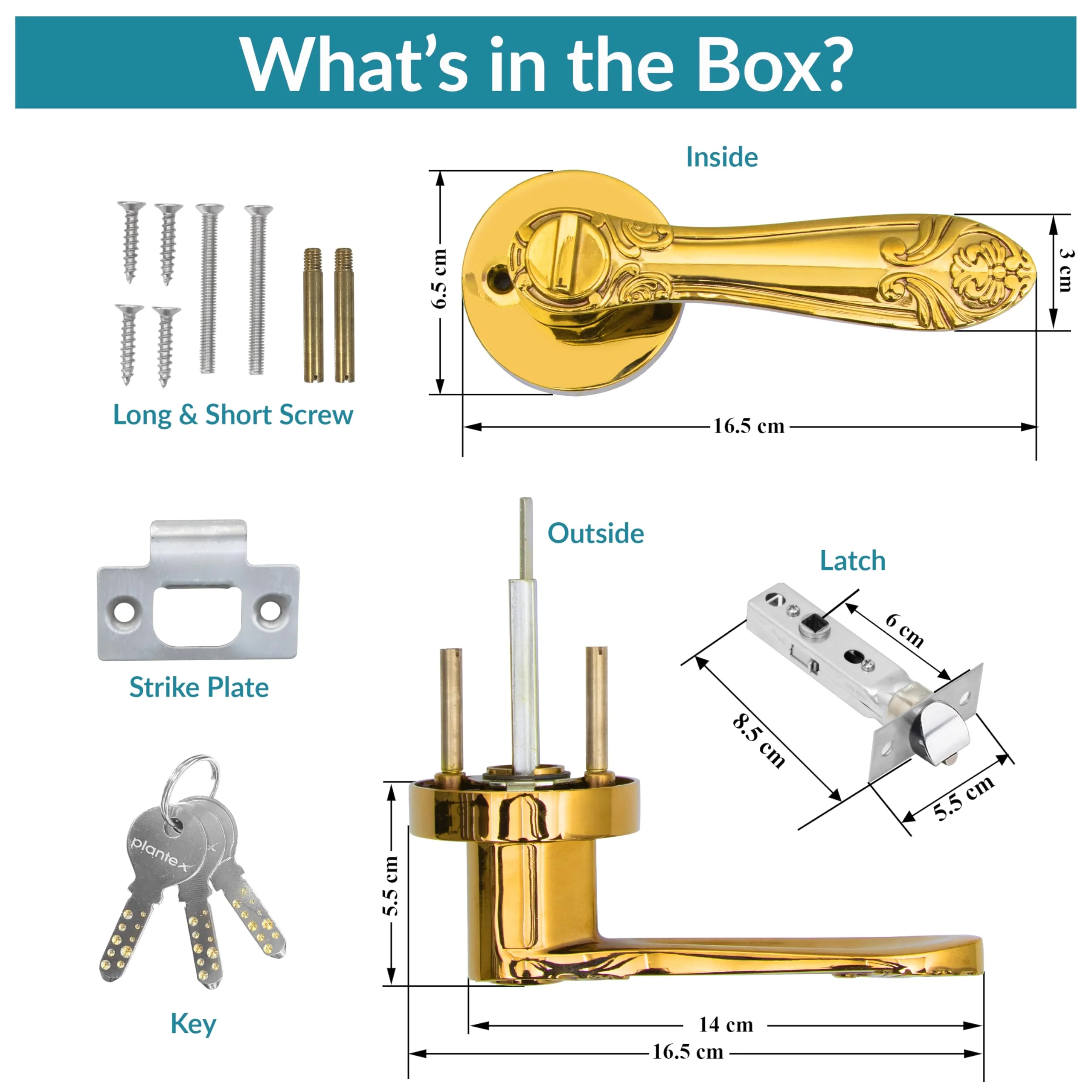 Plantex Premium Mortise Lock for Door/Door Lock for Home/Heavy Duty Main Door Lock with 3 Key - (Gold) - Image 4
