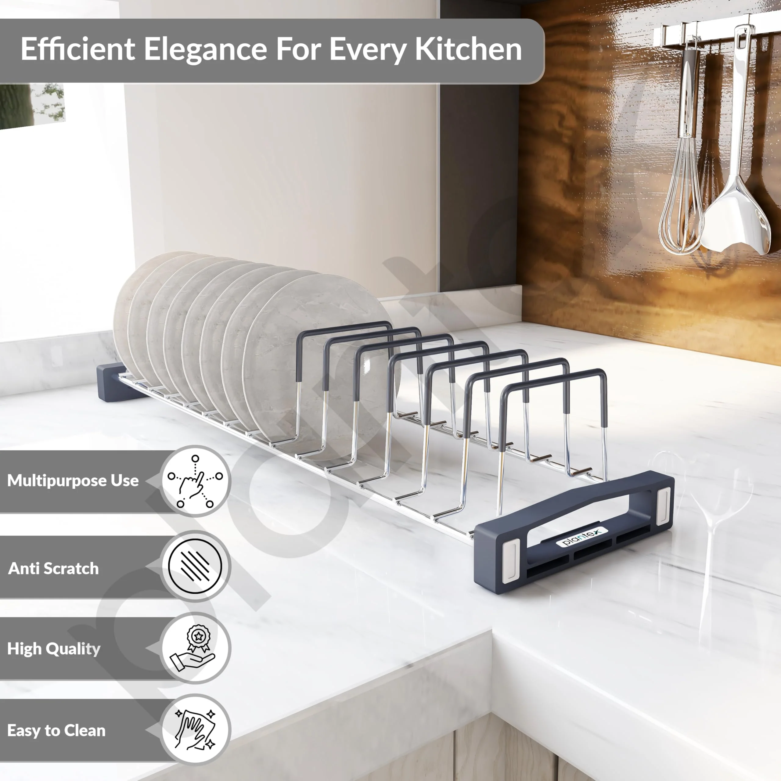 Plantex Premium Stainless Steel Plate Stand for Kitchen Cabinet/13 Slot Plate Rack for Kitchen/Rubber Gripped Saucer Plate Holder(Size-4 inches, Slot- 13, Pack of 1) - Image 2