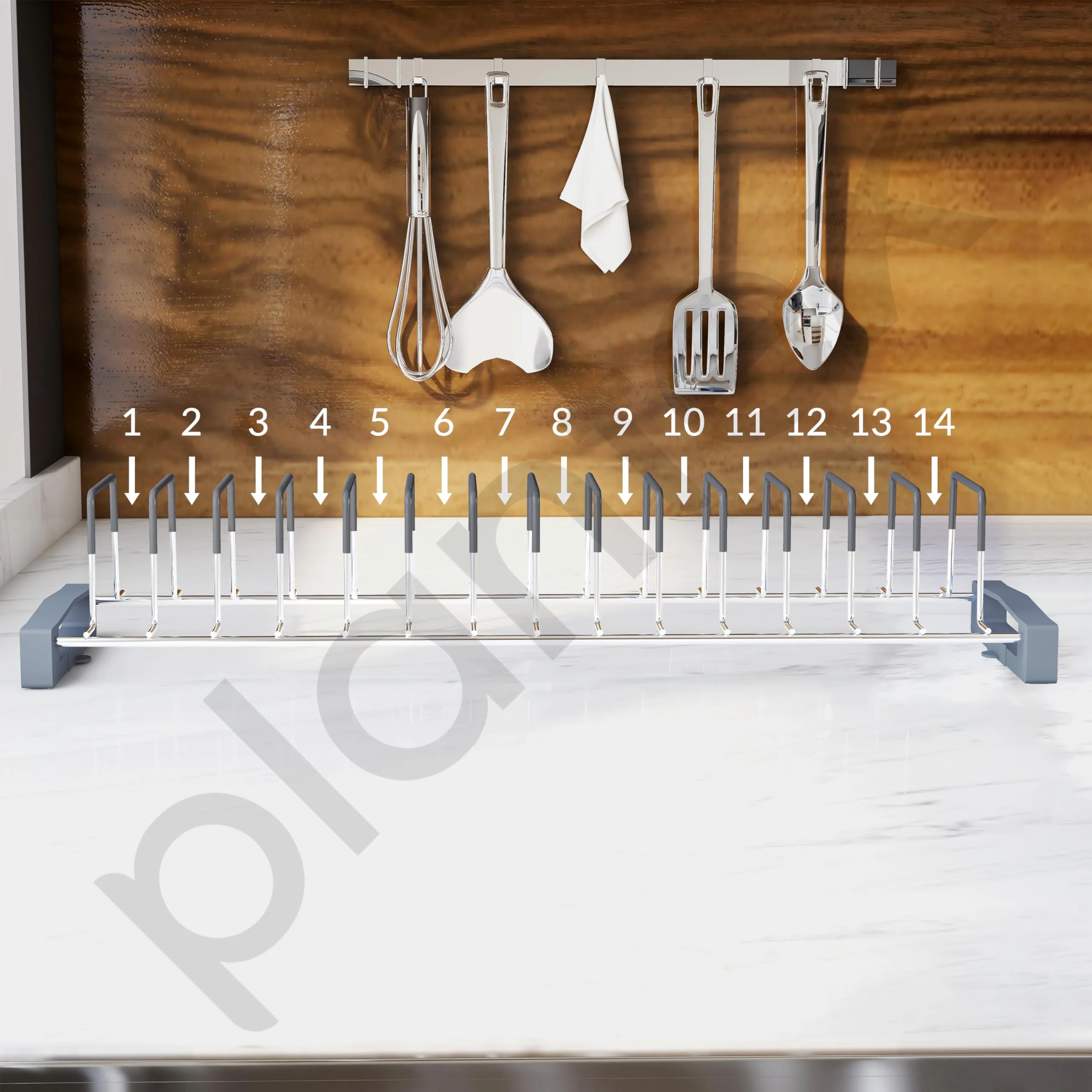 Plantex Premium Stainless Steel Plate Stand for Kitchen Cabinet/13 Slot Plate Rack for Kitchen/Rubber Gripped Saucer Plate Holder(Size-4 inches, Slot- 13, Pack of 1) - Image 3