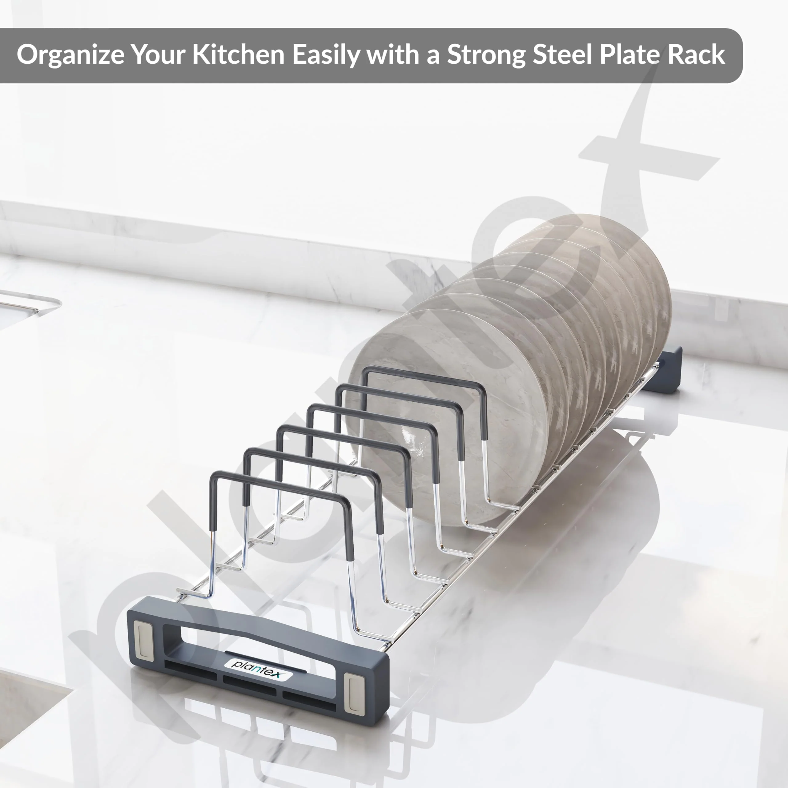 Plantex Premium Stainless Steel Plate Stand for Kitchen Cabinet/13 Slot Plate Rack for Kitchen/Rubber Gripped Saucer Plate Holder(Size-4 inches, Slot- 13, Pack of 1) - Image 7
