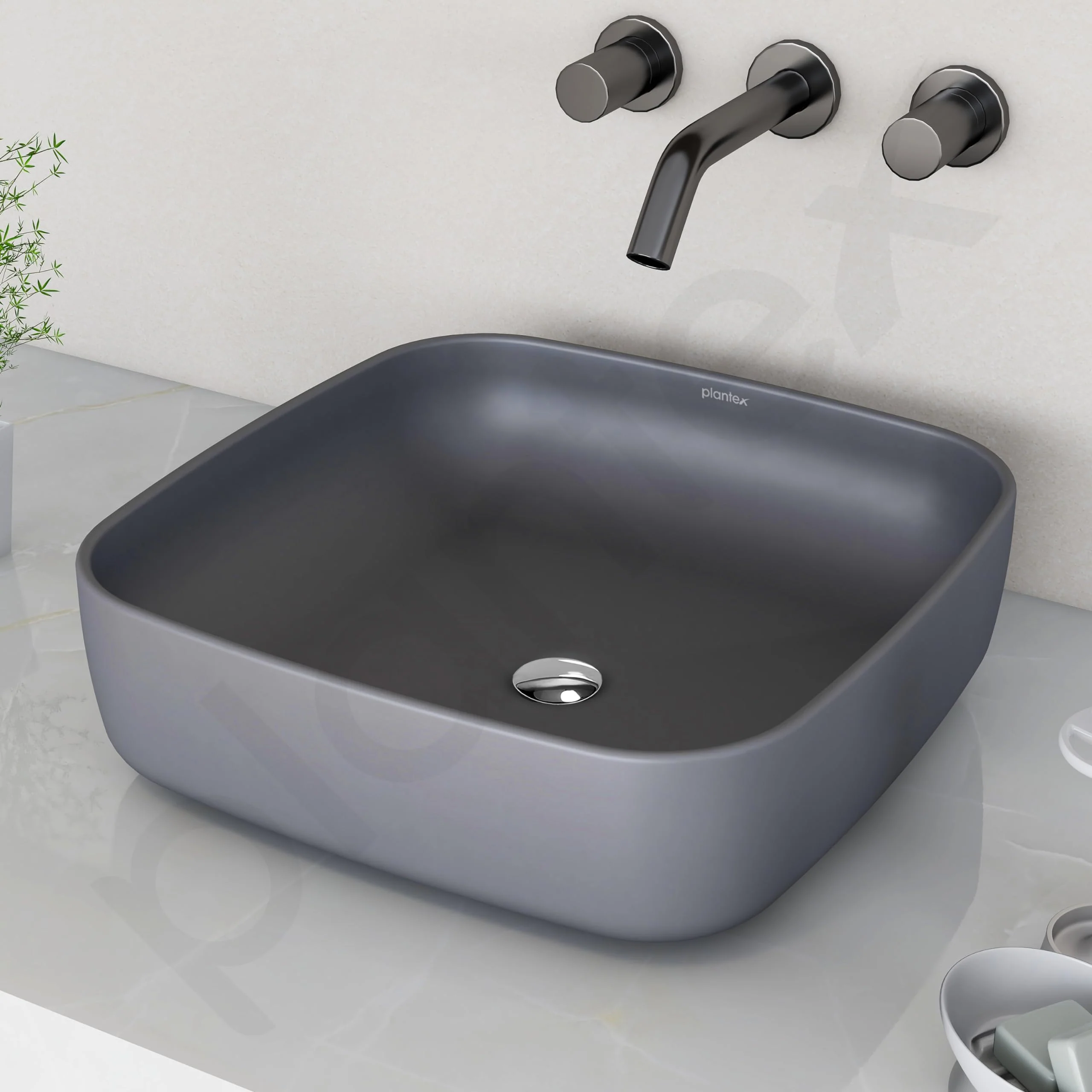 Plantex Premium Tabletop Ceramic Square Wash Basin/Countertop Bathroom Sink (Smoke, 16 x 16 x 5 Inch) - Image 6