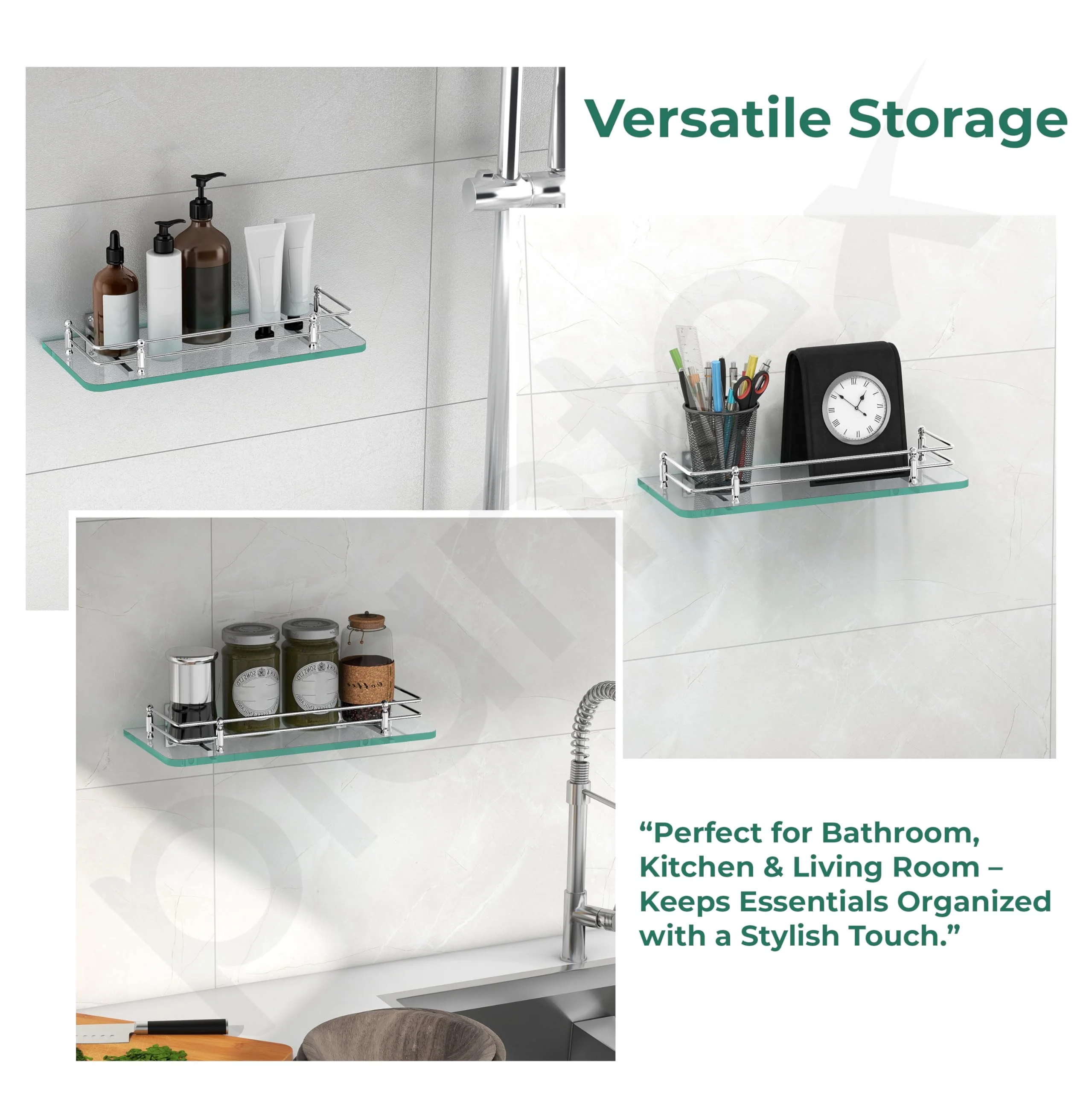 Plantex Premium Transparent Glass Shelf for Bathroom/Kitchen/Living Room - Bathroom Accessories (Polished 12x6 - Pack of 3) - Image 7