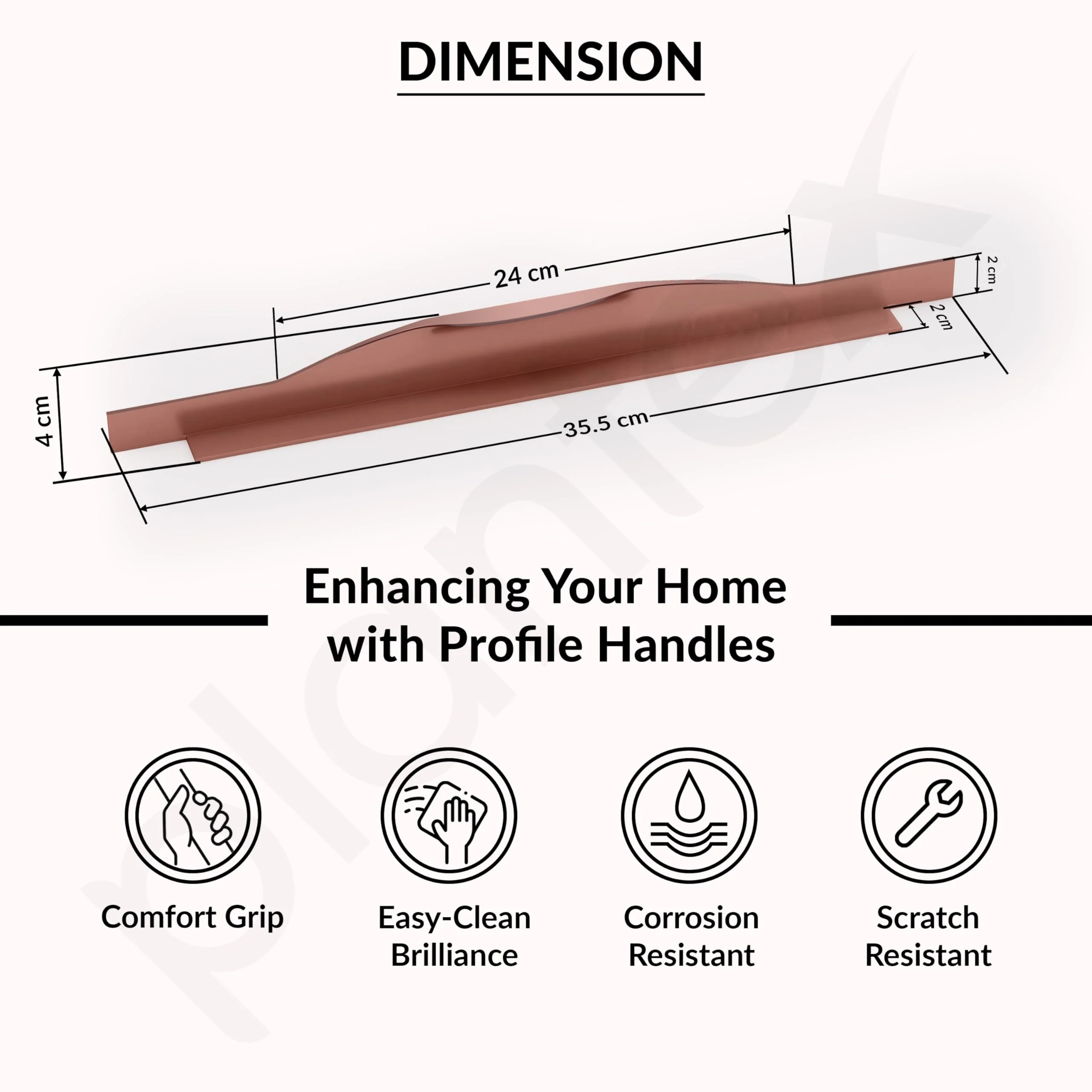 Plantex Profile Handle for Kitchen Cabinet/14 Inch Alluminium Drawer Profile Handle/Wardrobe Pull Handle for Home/Office/Hotel - Pack of 1 (Rose Gold) - Image 3