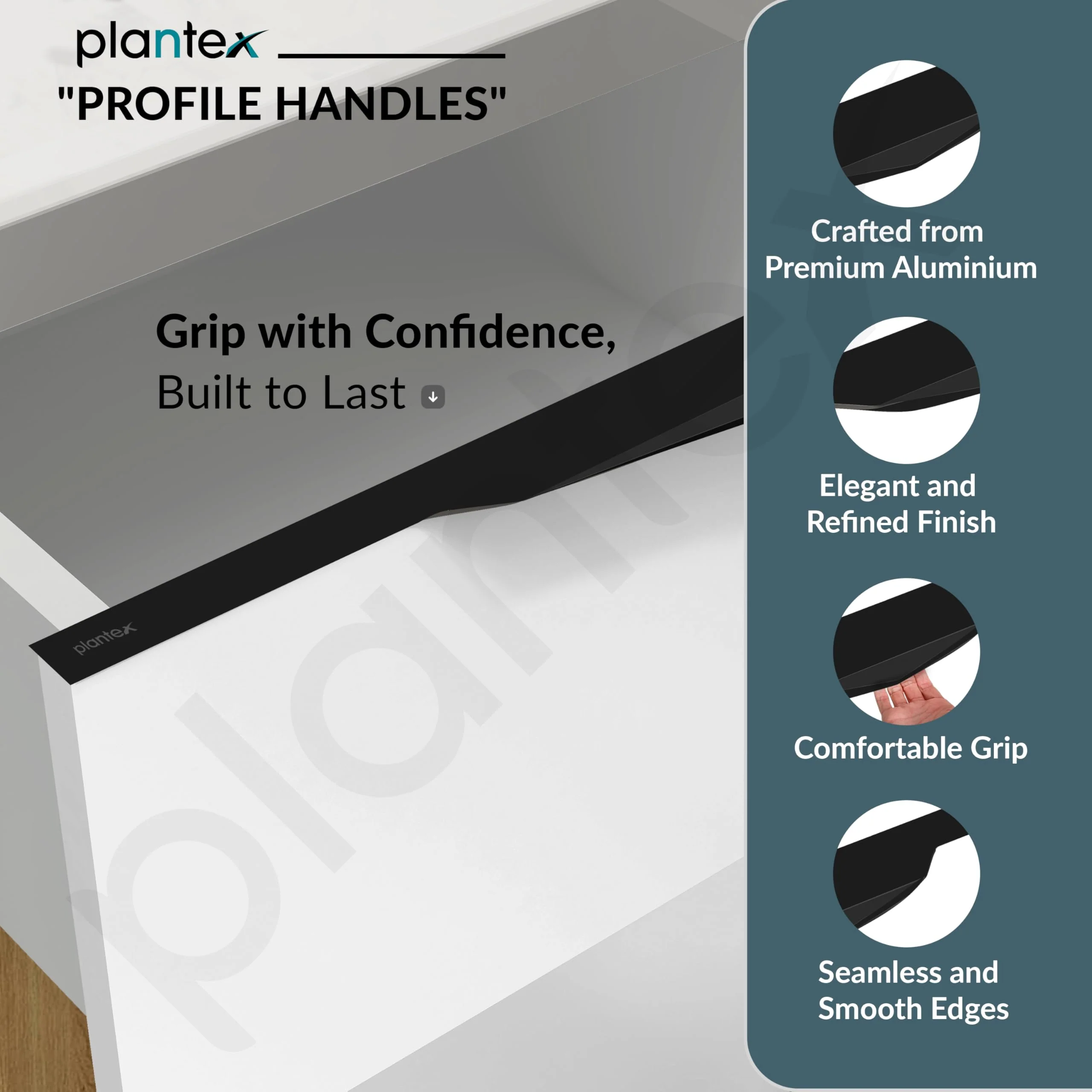 Plantex Profile Handle for Kitchen Cabinet/18 Inch Alluminium Drawer Profile Handle/Wardrobe Pull Handle for Home/Office/Hotel - Pack of 2 (Black) - Image 2