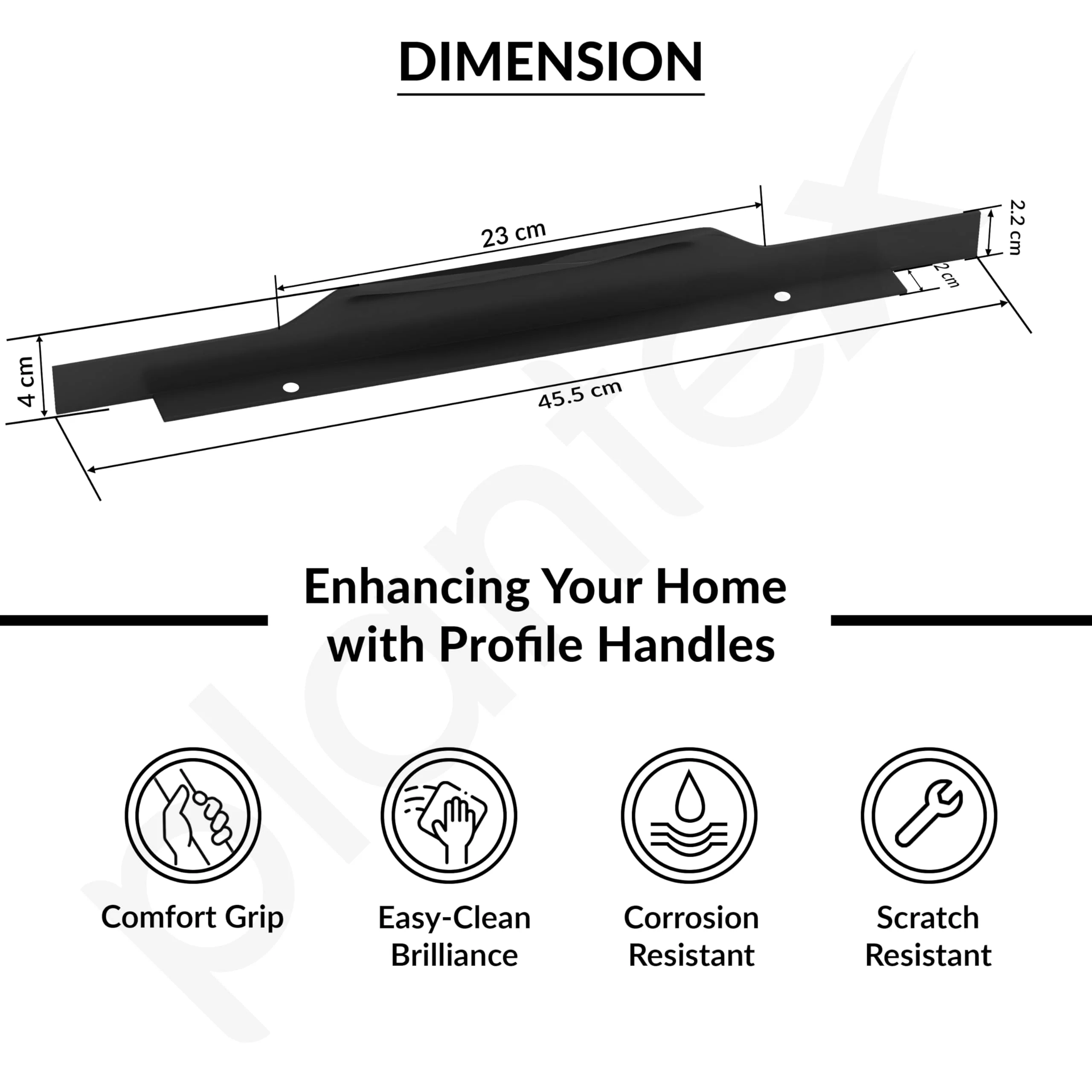 Plantex Profile Handle for Kitchen Cabinet/18 Inch Alluminium Drawer Profile Handle/Wardrobe Pull Handle for Home/Office/Hotel - Pack of 2 (Black) - Image 3