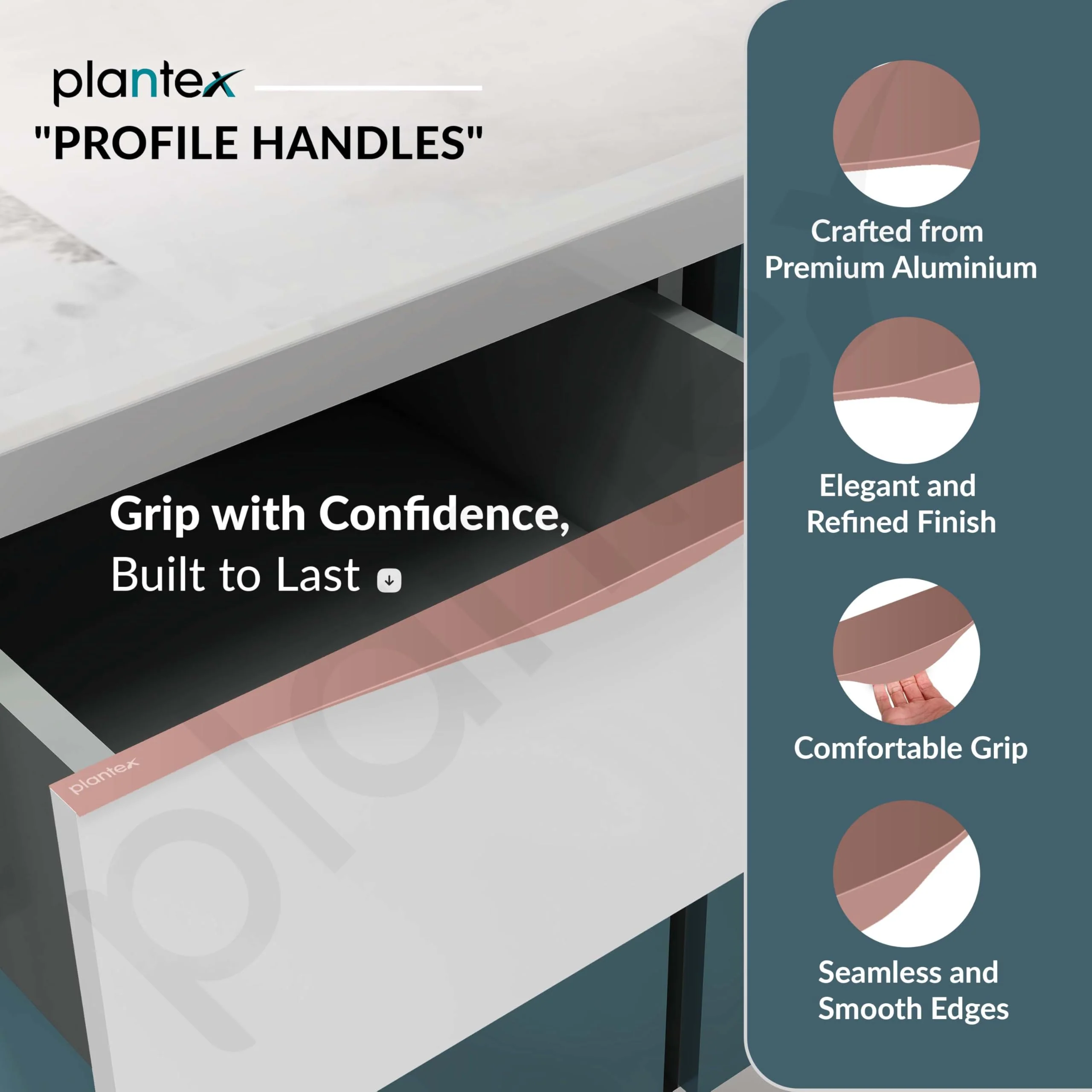 Plantex Profile Handle for Kitchen Cabinet/20 Inch Alluminium Drawer Profile Handle/Wardrobe Pull Handle for Home/Office/Hotel - Pack of 2 (Rose Gold) - Image 2