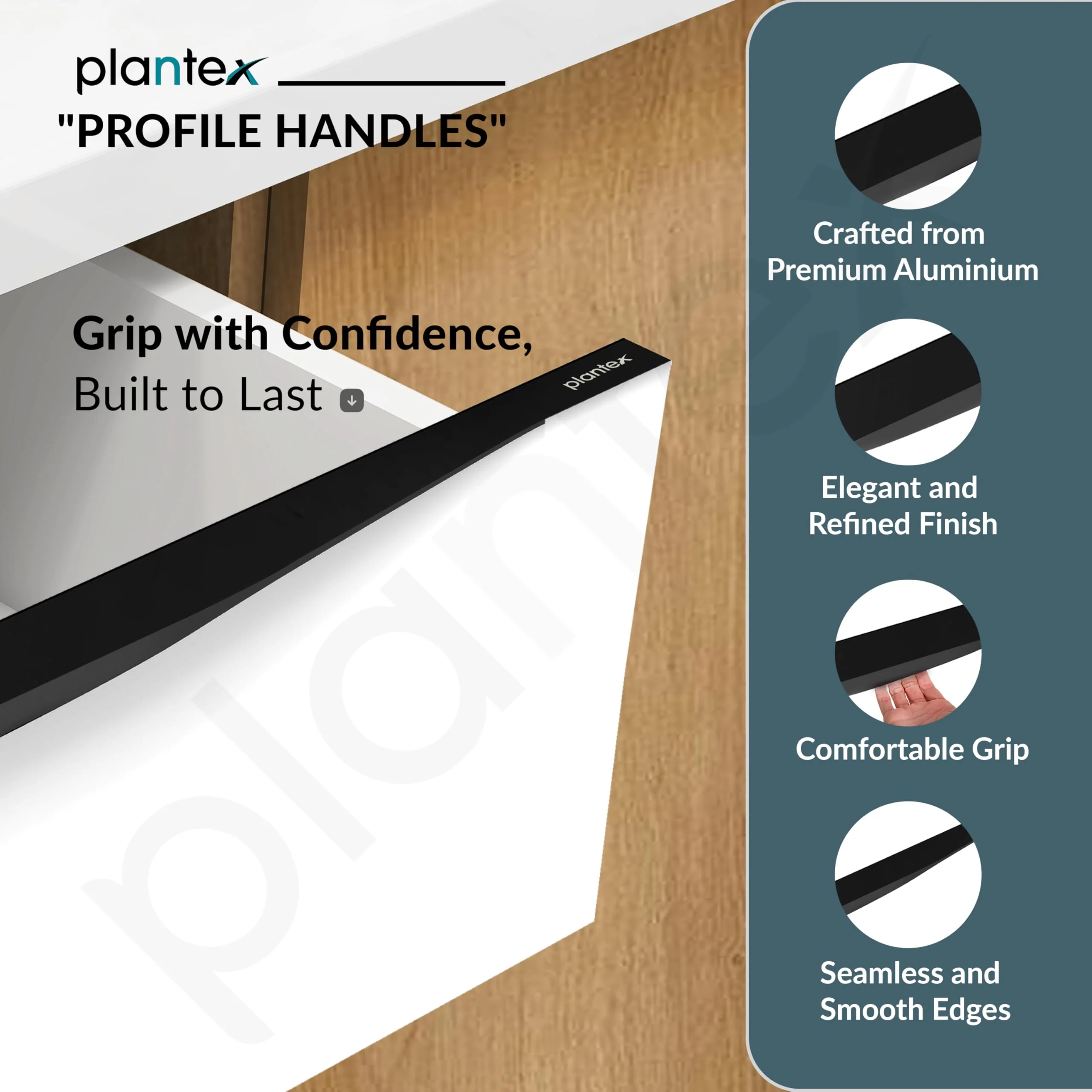 Plantex Profile Handle for Kitchen Cabinet/24 Inch Alluminium Drawer Profile Handle/Wardrobe Pull Handle for Home/Office/Hotel - Pack of 1 (Black) - Image 2