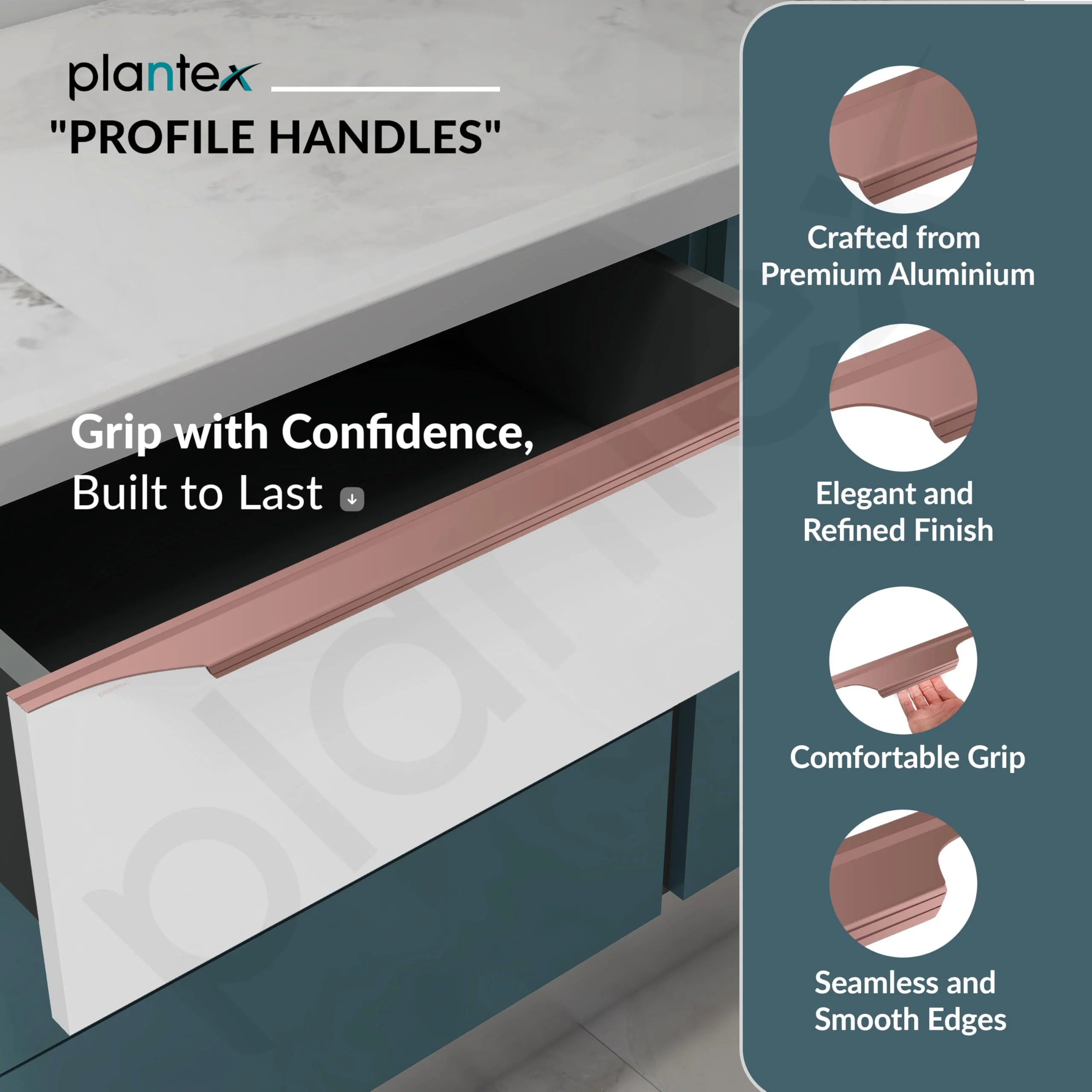 Plantex Profile Handle for Kitchen Cabinet/26 Inch Alluminium Drawer Profile Handle/Wardrobe Pull Handle for Home/Office/Hotel - Pack of 1 (Rose Gold) - Image 2